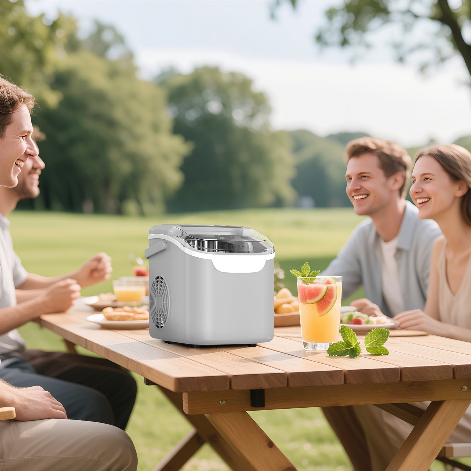 WAA Ice Makers Countertop,8pcs/ 6mins with 2 Sizes,Self-Cleaning,26.5Lbs/Day Quiet Portable Mini Ice Machine with Basket/Scoop,Energy Saving for Home/Office/Kitchen/RV,Grey