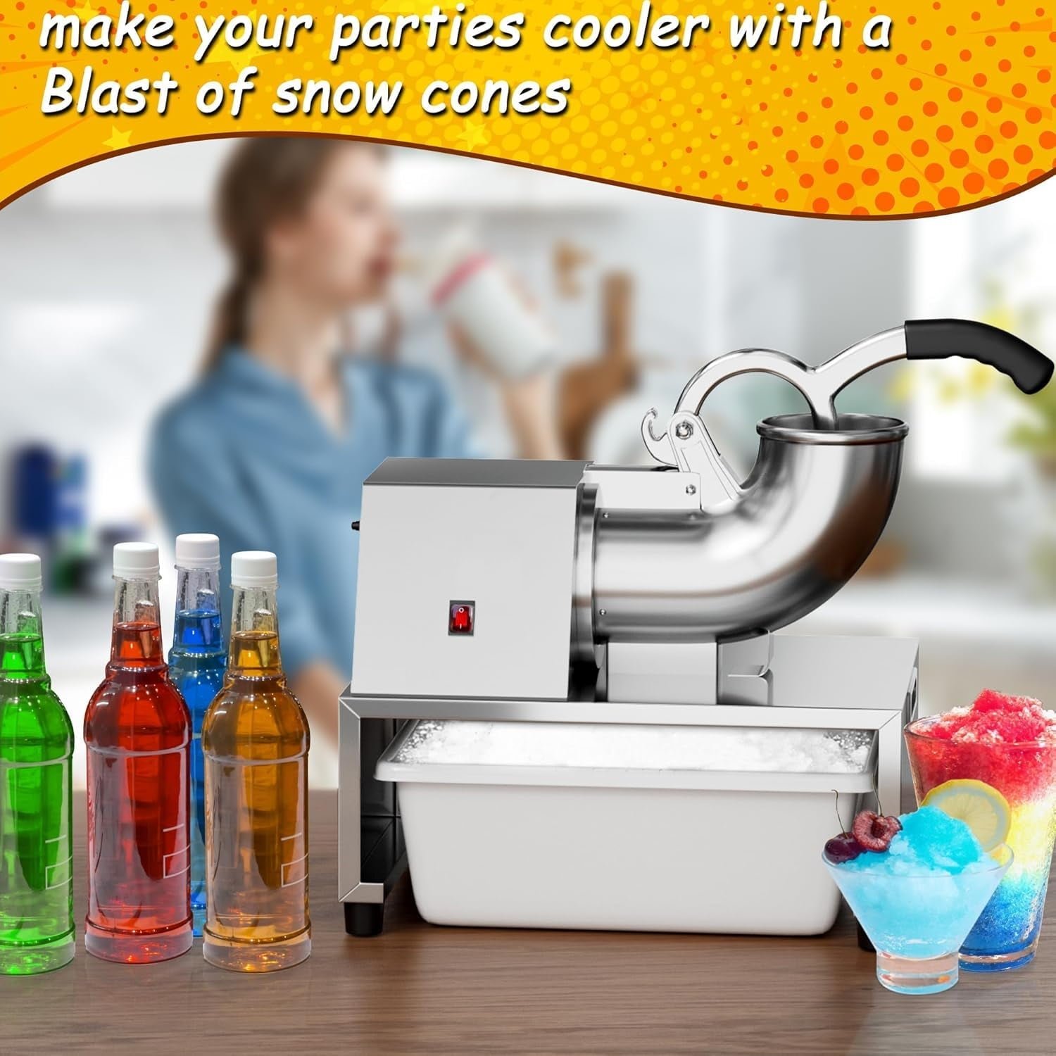 500LBS/H 300W Commercial Snow Cone Machine Ice Shaver Ice Crusher for Snow Cones