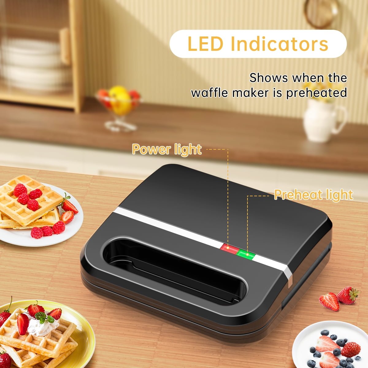 GPED Waffle Maker, 2 Slices Non-Stick Waffle Iron, Compact Waffle Maker with Indicator Lights for Make Breakfast,Cool Touch Handles, Easy Clean