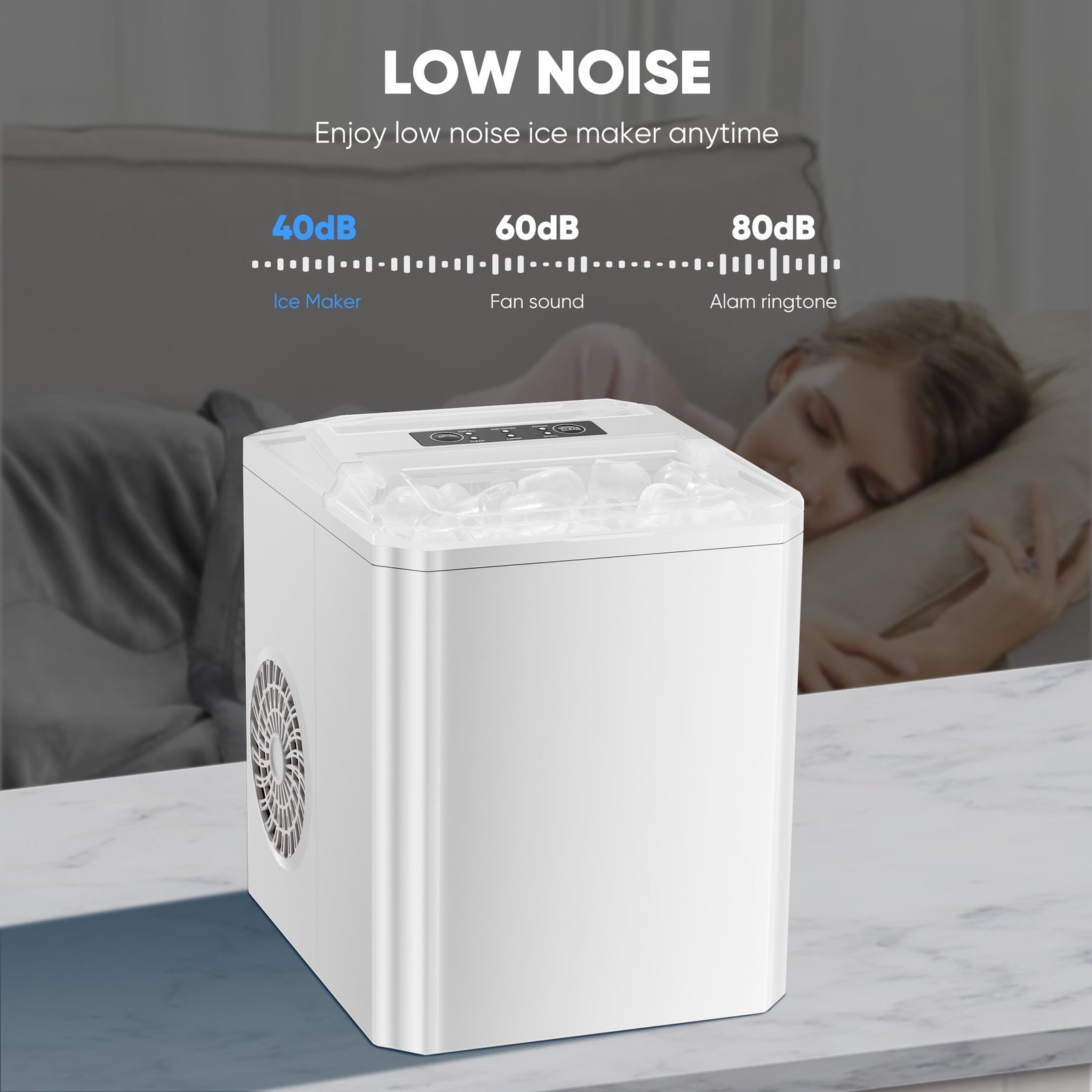 edx Countertop Ice Maker,9 Cubes in 6 Minutes, Self-Cleaning, with Ice Basket & Scoop, 26Lbs/24H,White