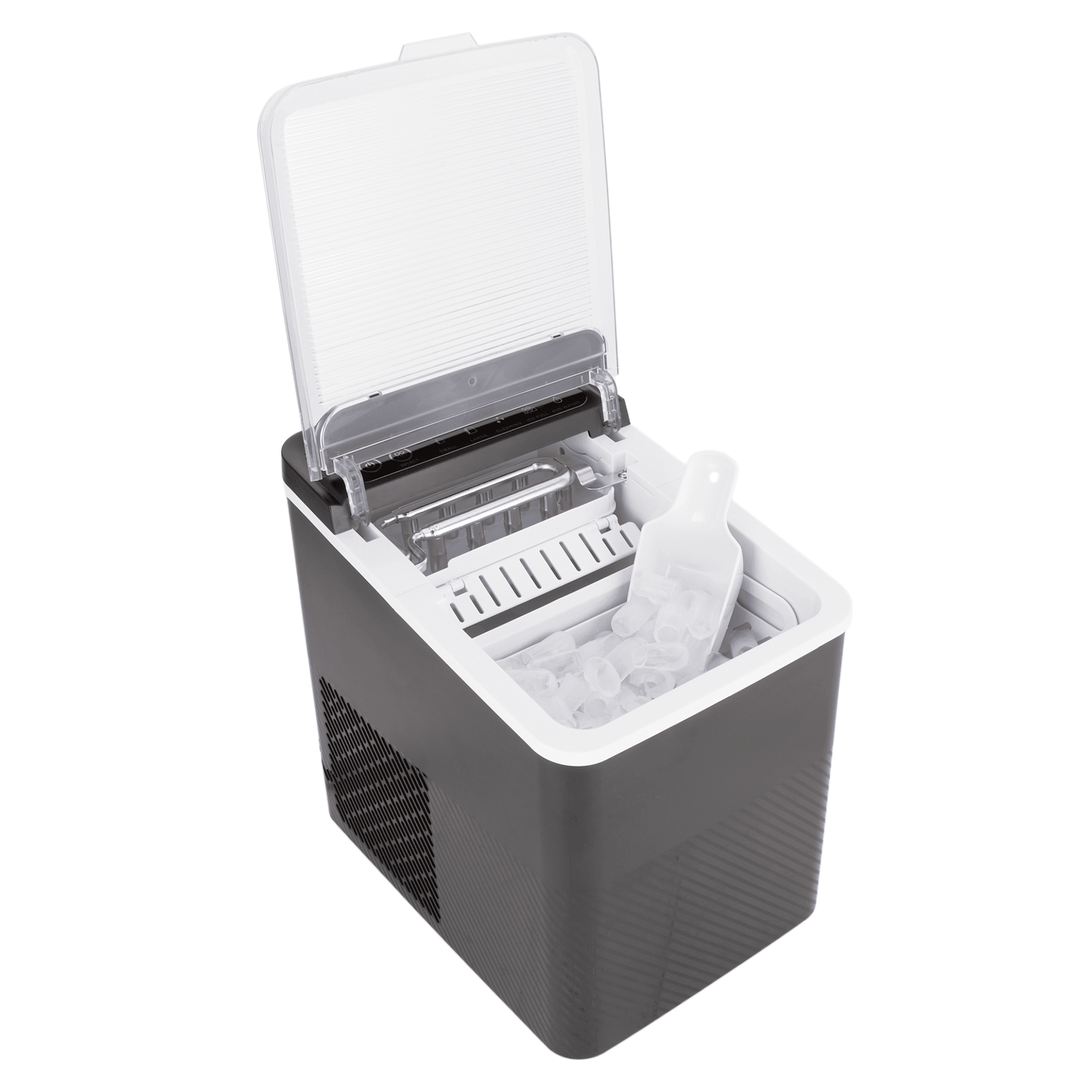 Mainstays Countertop Ice Maker, Rich Black, 9 Bullet Cubes, 2 Ice Sizes, 26 lbs/24H with Removable & Washable Ice Tray & Scoop, with Self-Cleaning Function