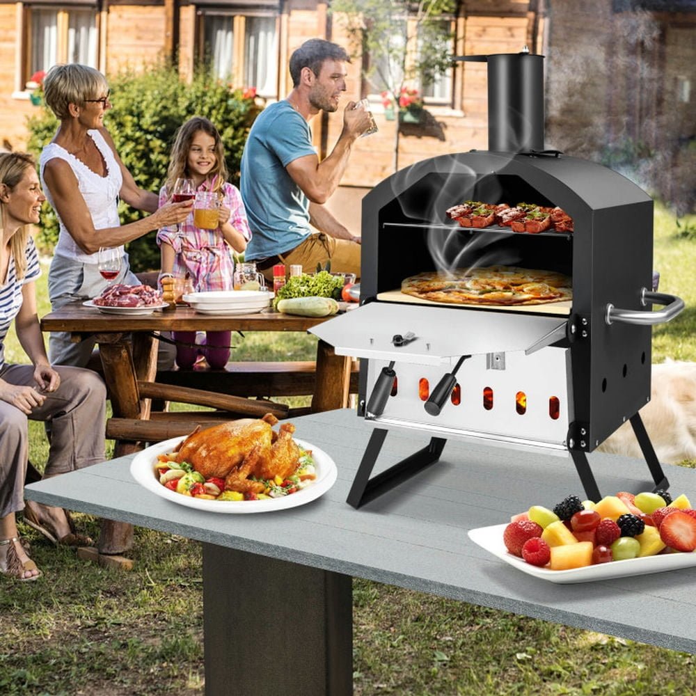 Spaco Grill, Outdoor BBQ Grill,Outdoor Pizza Oven with Anti-scalding Handles and Foldable Legs-Black