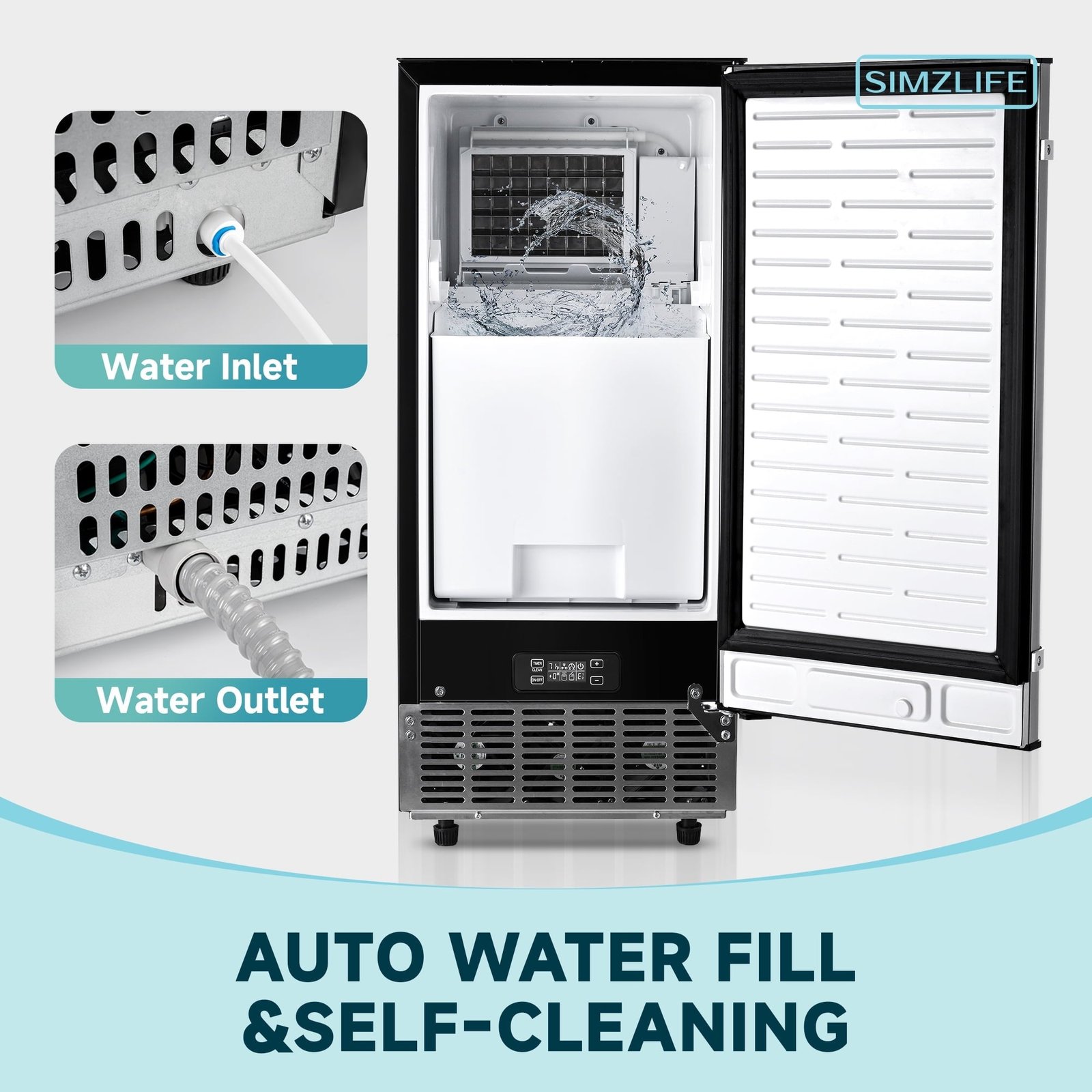 Simzlife 80lbs/24H Undercounter Commercial Ice Maker, Freestanding/Built-In Ice Machine with Clear Cube