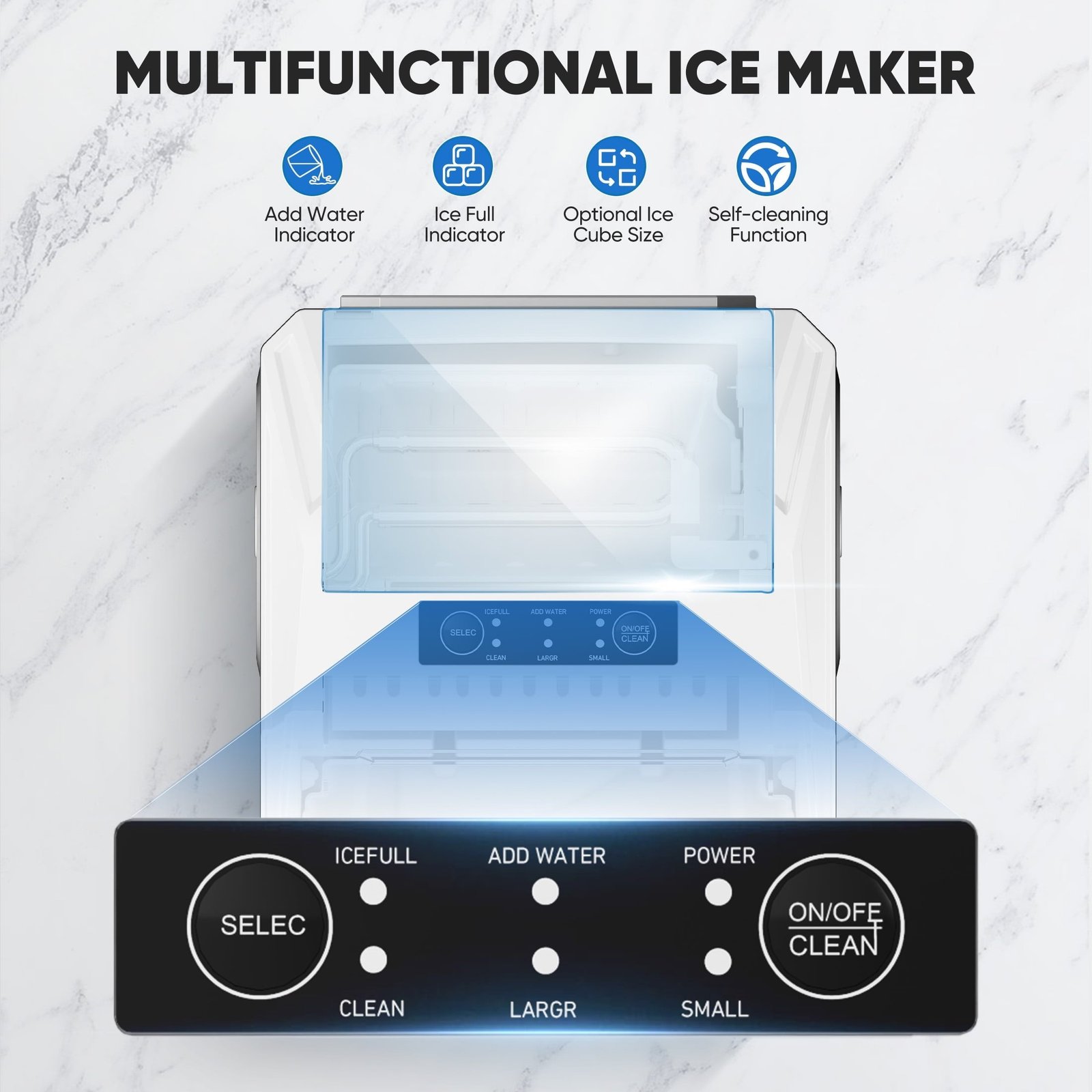 edx Countertop Ice Maker,9 Cubes in 6 Minutes, Self-Cleaning, with Ice Basket & Scoop, 26Lbs/24H,White