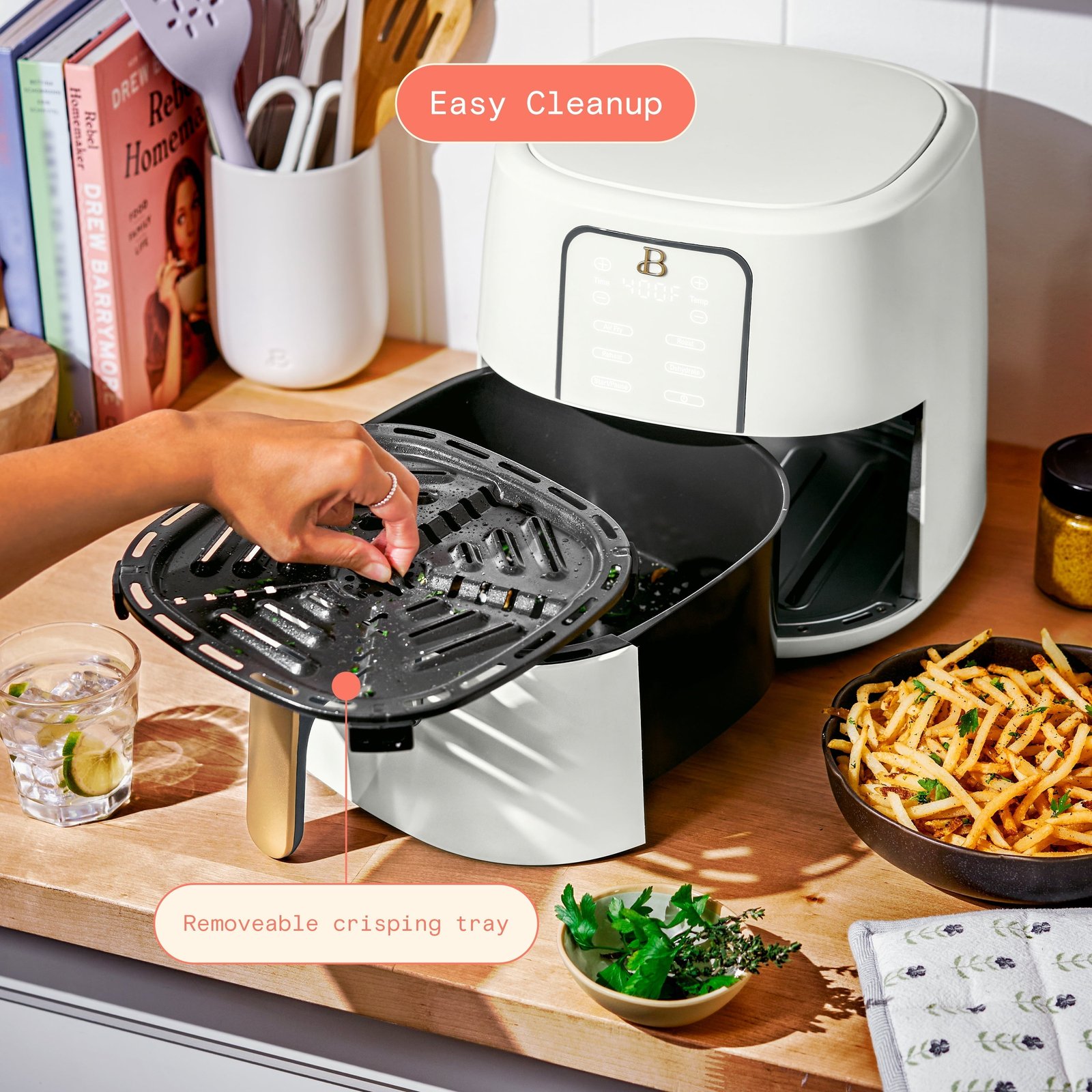 Beautiful 6qt Air Fryer with TurboCrisp Technology, EverGood Ceramic Nonstick Coating, White Icing by Drew Barrymore