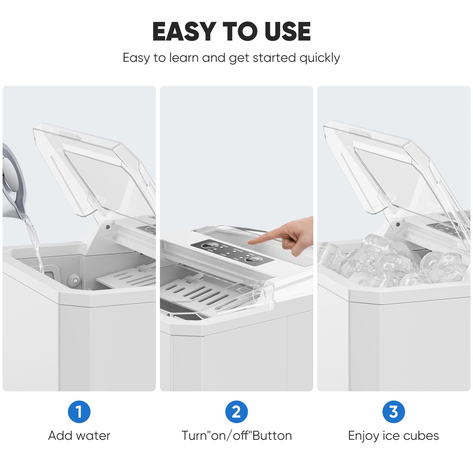 edx Countertop Ice Maker,9 Cubes in 6 Minutes, Self-Cleaning, with Ice Basket & Scoop, 26Lbs/24H,White