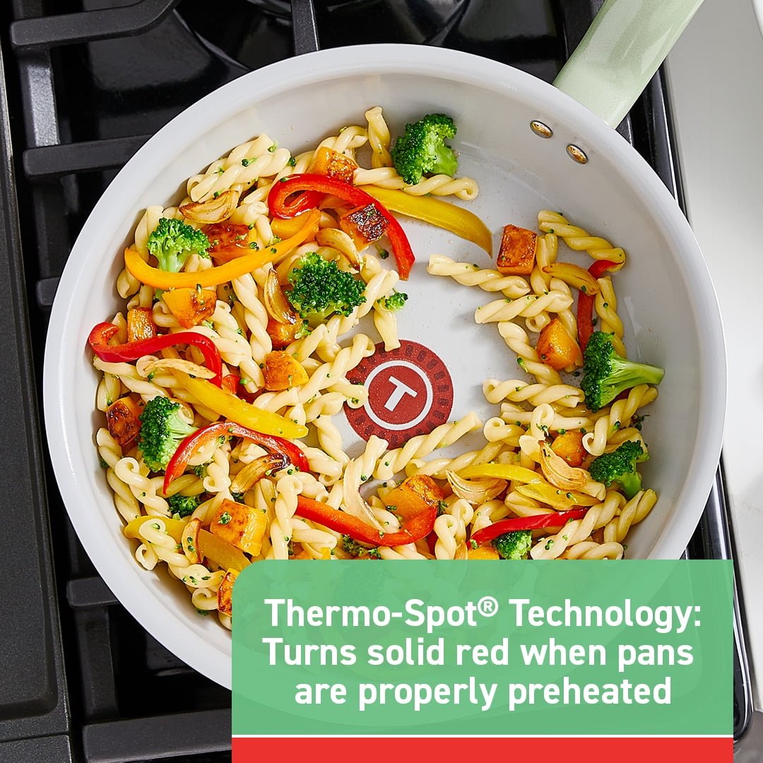 T-fal Fresh Recycled Aluminum Ceramic Fry Pan Set, 2 Piece, 8.5 and 10.25 Inch, Cookware, Green