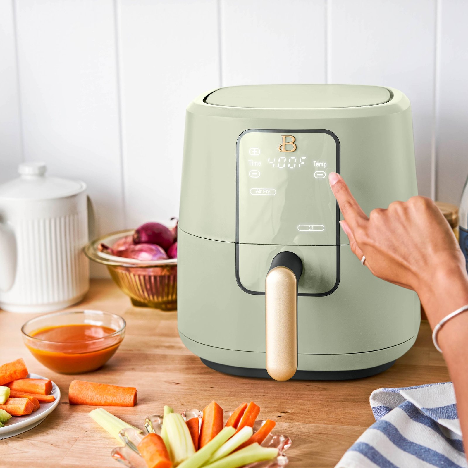 Beautiful 3 Qt Air Fryer with TurboCrisp Technology, Sage Green by Drew Barrymore