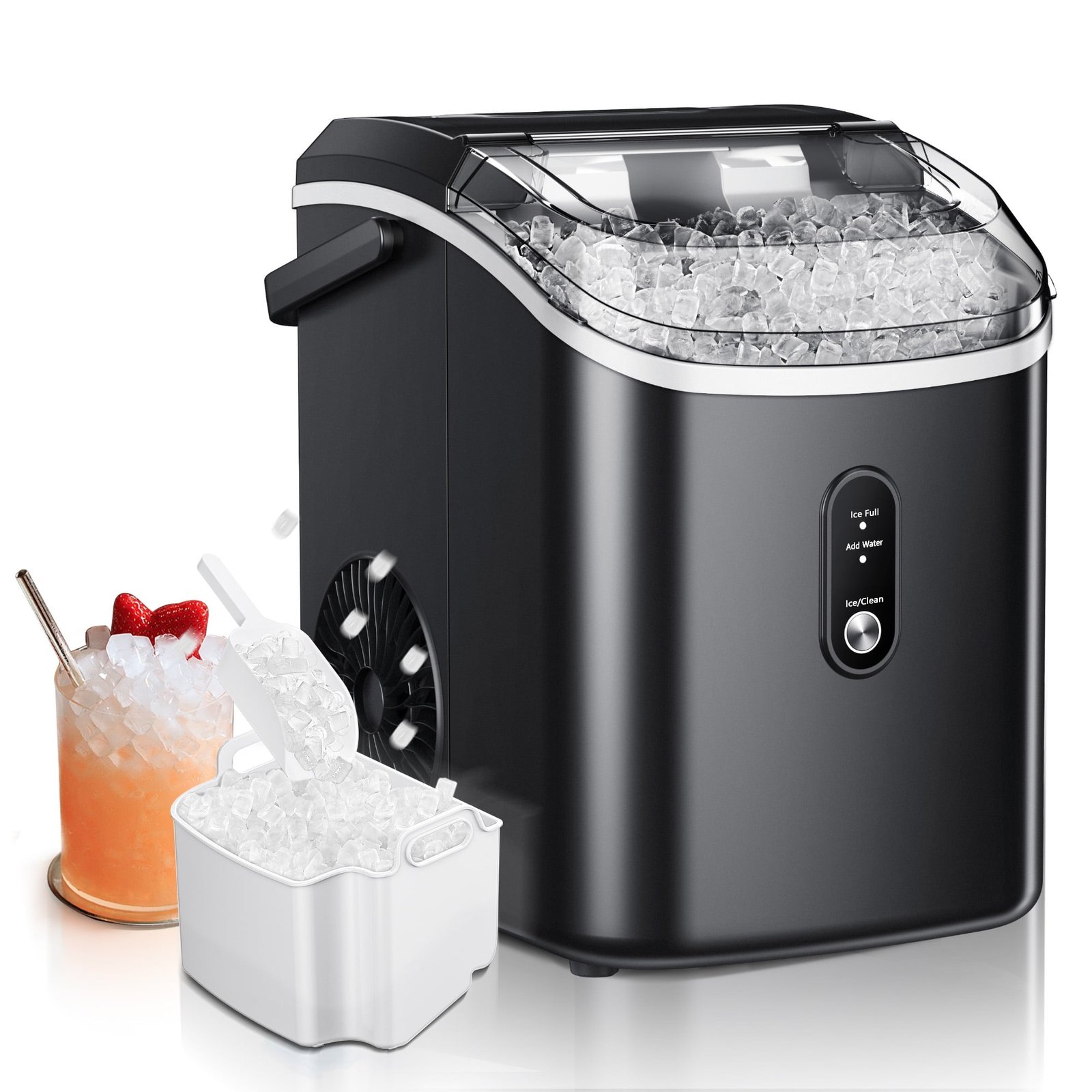 Simzlife 35lbs/24H Nugget Ice Maker Countertop, Portable Ice Maker Machine with Auto-Cleaning, Black