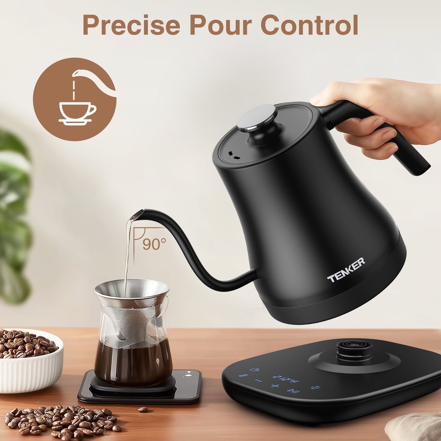 DBPOWER 1200W Electric Gooseneck Kettle, Black with Automatic Shut-off
