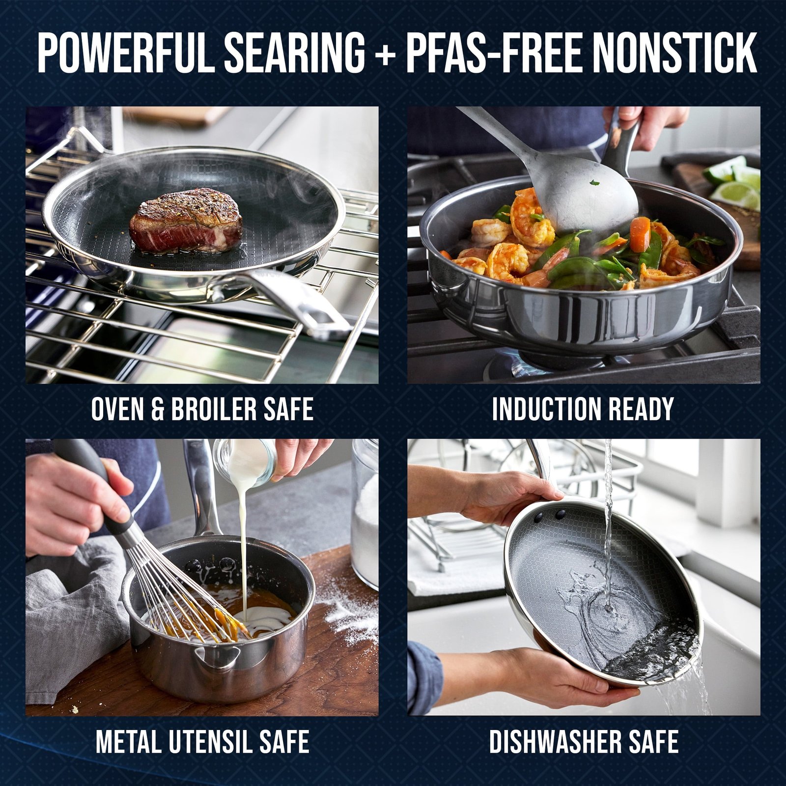 Blue Diamond 10-Piece Diamond-Bond Hybrid Nonstick Ceramic Stainless Steel Cookware Set, Dishwasher Safe