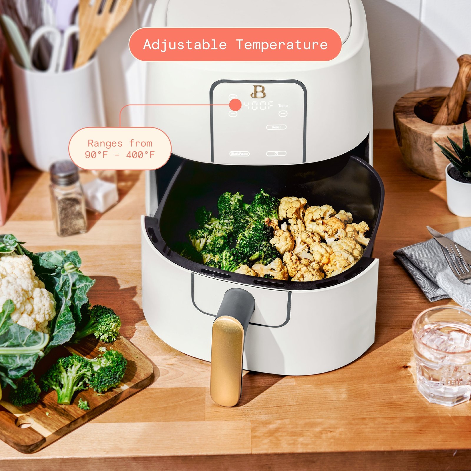 Beautiful 6qt Air Fryer with TurboCrisp Technology, EverGood Ceramic Nonstick Coating, White Icing by Drew Barrymore