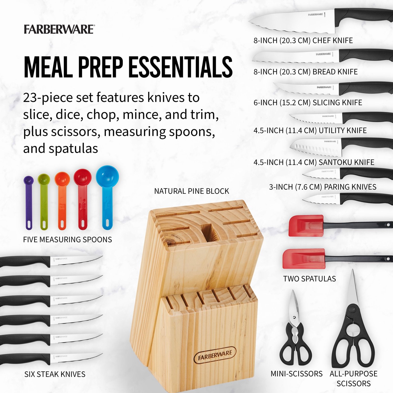 Farberware Classic 23 Piece Never Needs Sharpening Dishwasher Safe Stainless Steel Cutlery and Utensil Set in Black