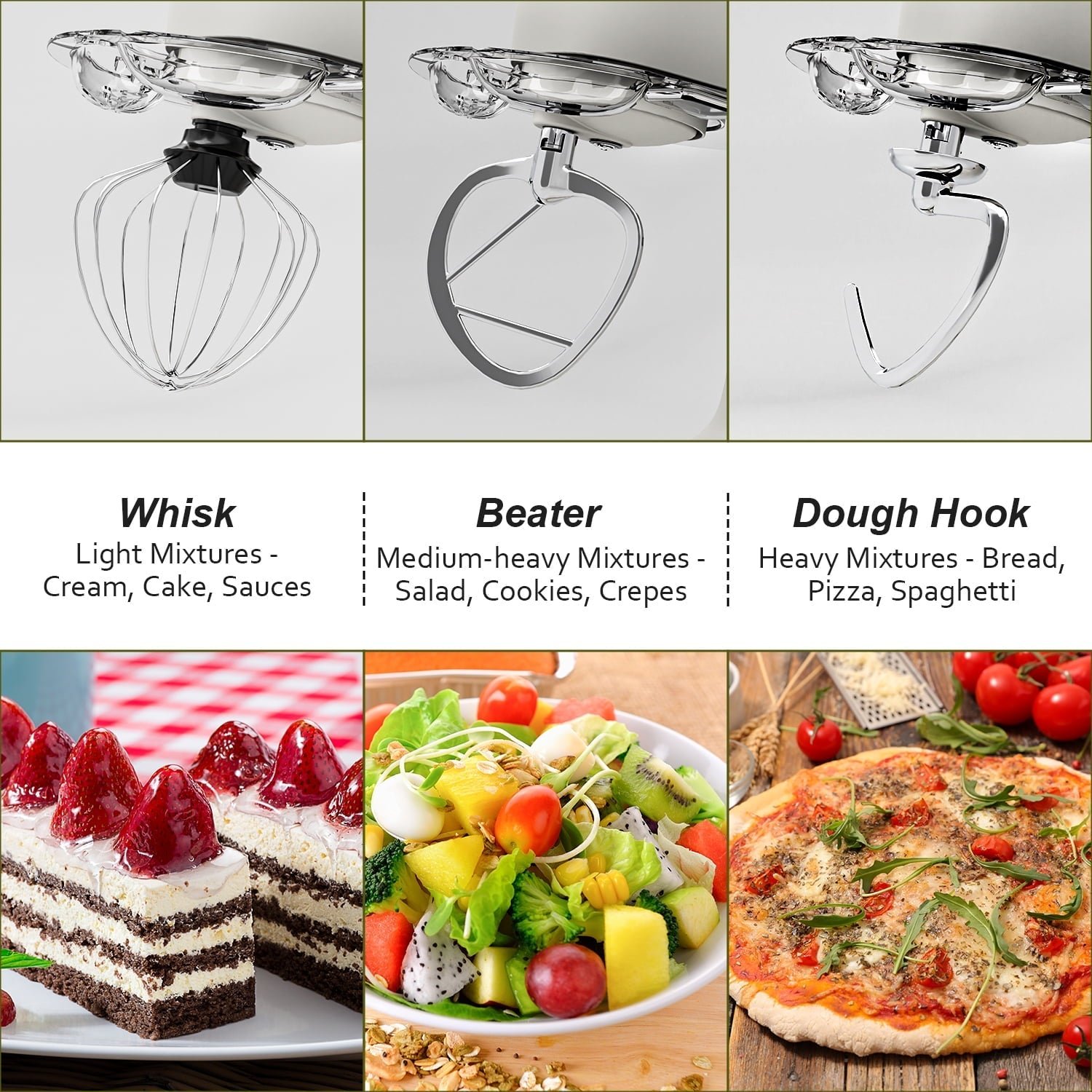 Bluebow 6.5QT Stand Mixer, 10+P Speeds Powerful Electric Kitchen Mixer with Dough Hook, Beater, Whisk, Food Mixer for Baking, Cooking, White