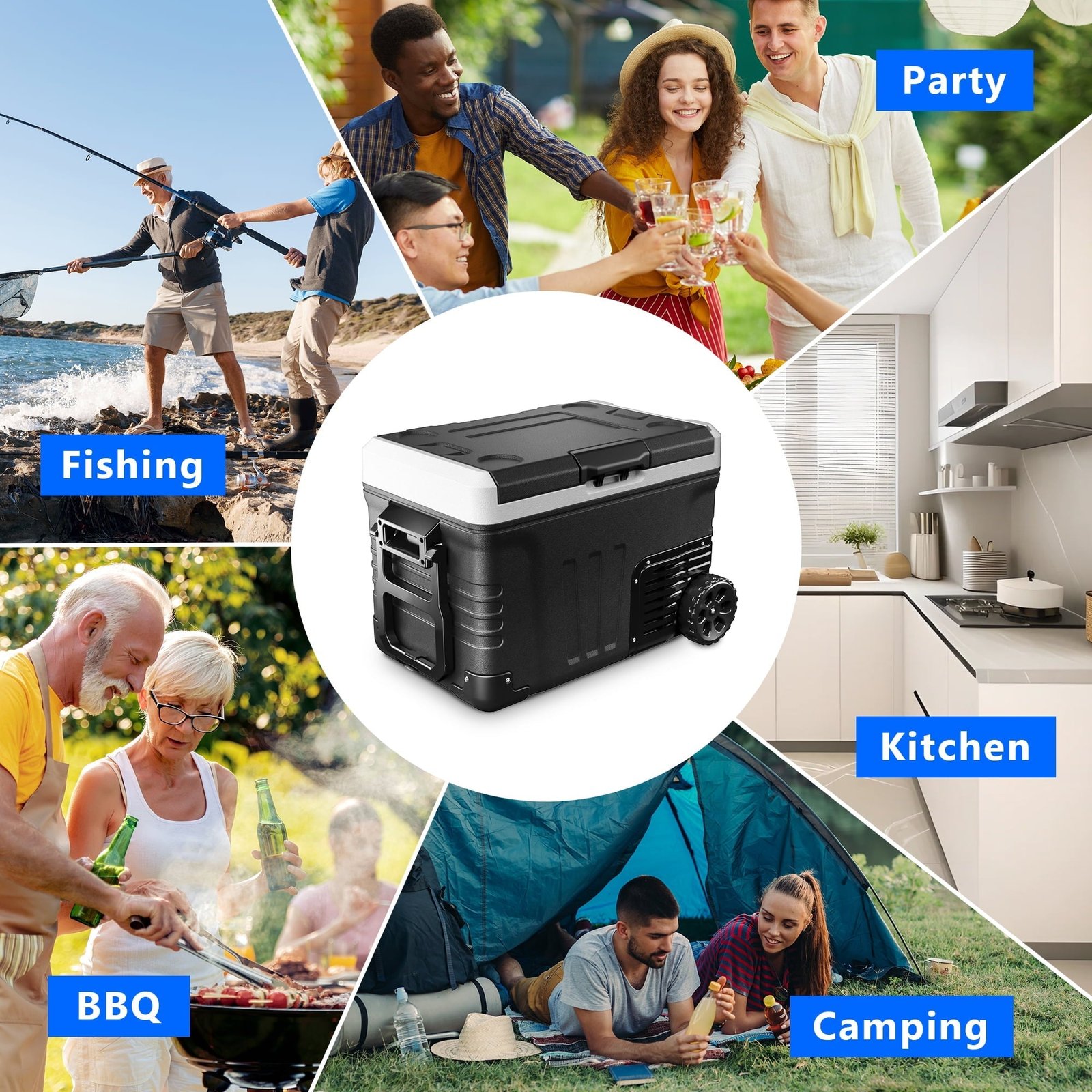 Simzlife 12V Car Refrigerator, 37QT Electric Cooler DC/AC, -4℉~68℉, RV Freezer Fridge Cooler with Wheels & 2 Baskets
