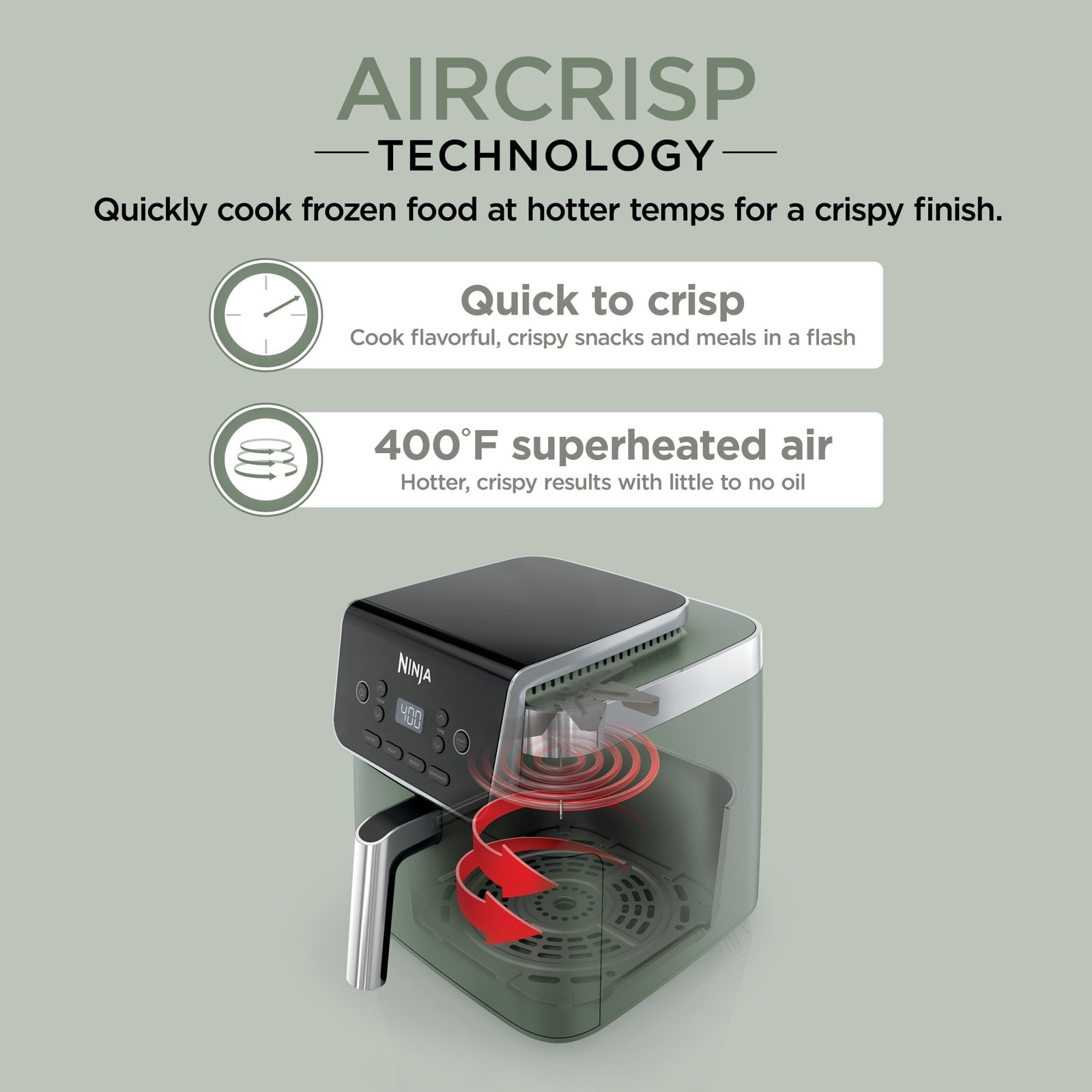 Ninja 4-in-1 Pro XL 6.5 Qt Air Fryer w/ Air Crisp Technology, Nonstick Basket & Crisper Plate, AF180 Sage