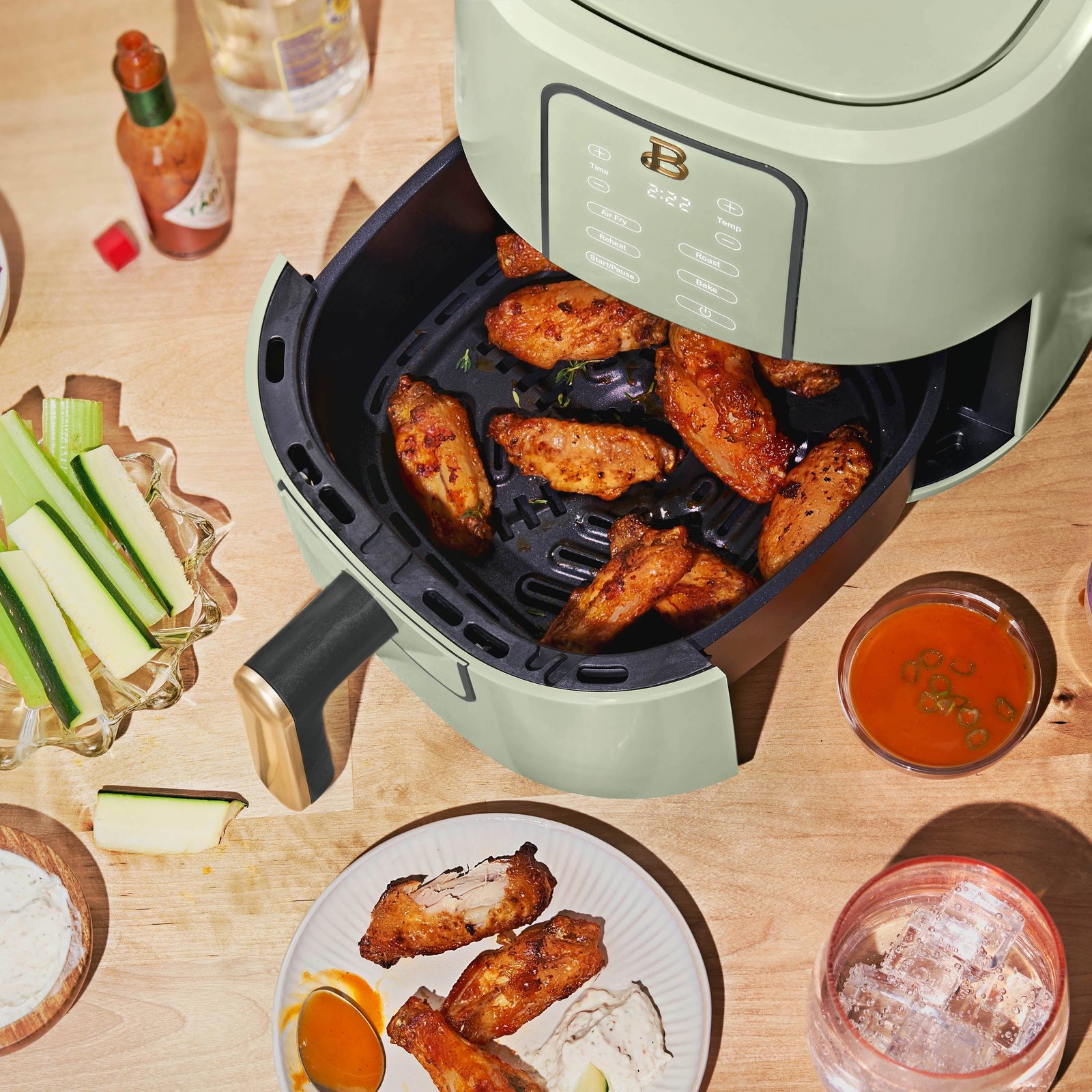 Beautiful 3 Qt Air Fryer with TurboCrisp Technology, Sage Green by Drew Barrymore