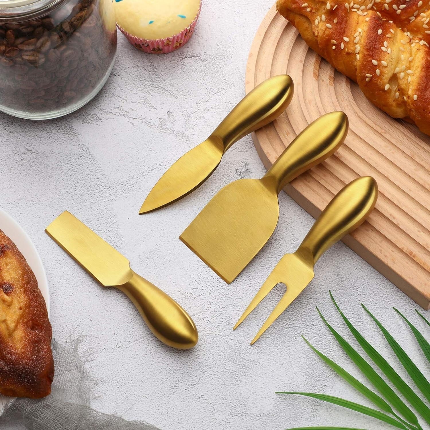 Stainless Steel Cheese Knives set, Cheese Tools with Slicer and Cutters for Kitchen Gold,4 pieces