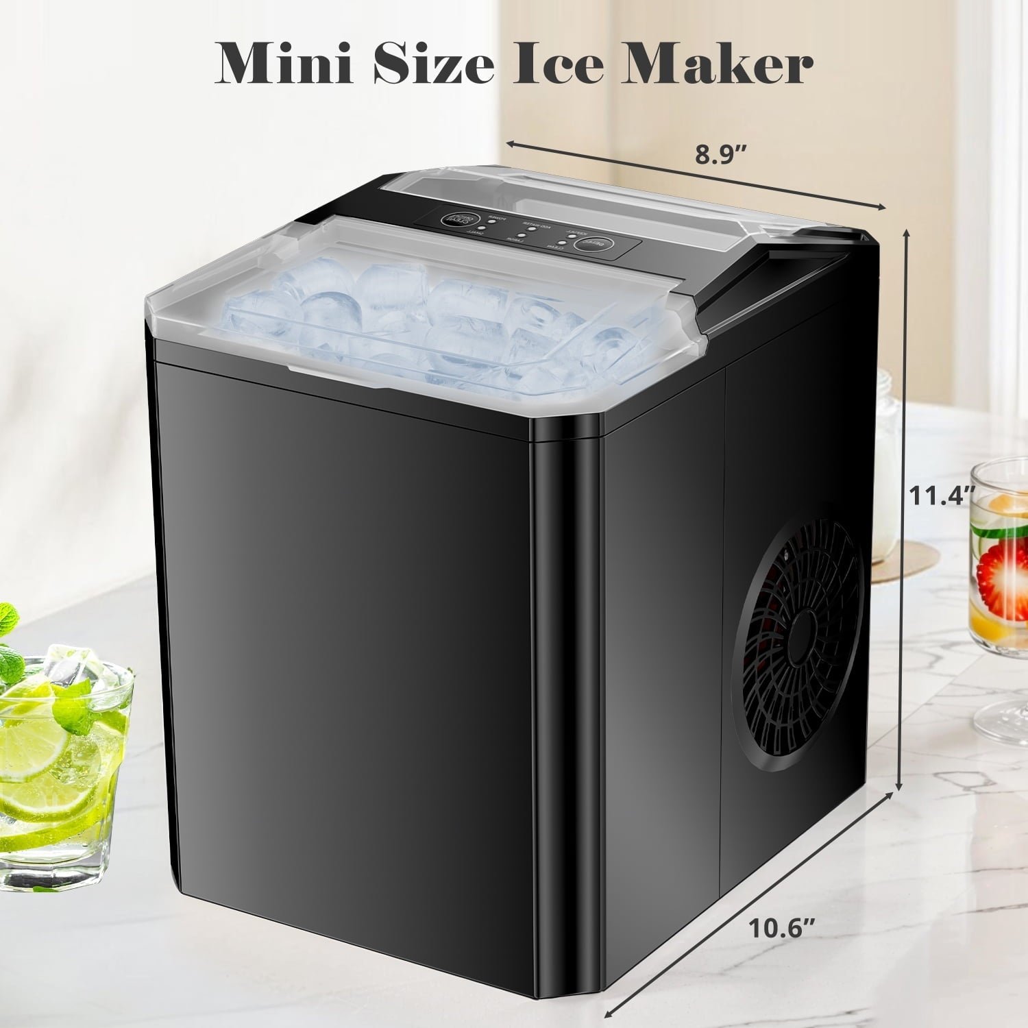 Smiaoer Portable Countertop Ice Maker with Self-Cleaning, 9 Cubes in 6 Mins, 26 lbs/24 Hrs,For Home Camping,Black