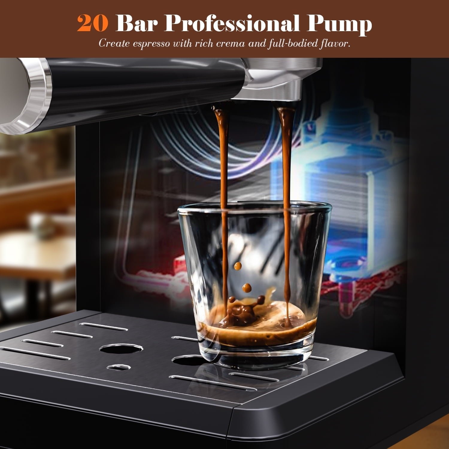 Bluebow Espresso Machine with Grinder, 20Bar Semi-Automatic Coffee Maker with Milk Frother, Professional Cappuccino Latte Machine for Home, Office