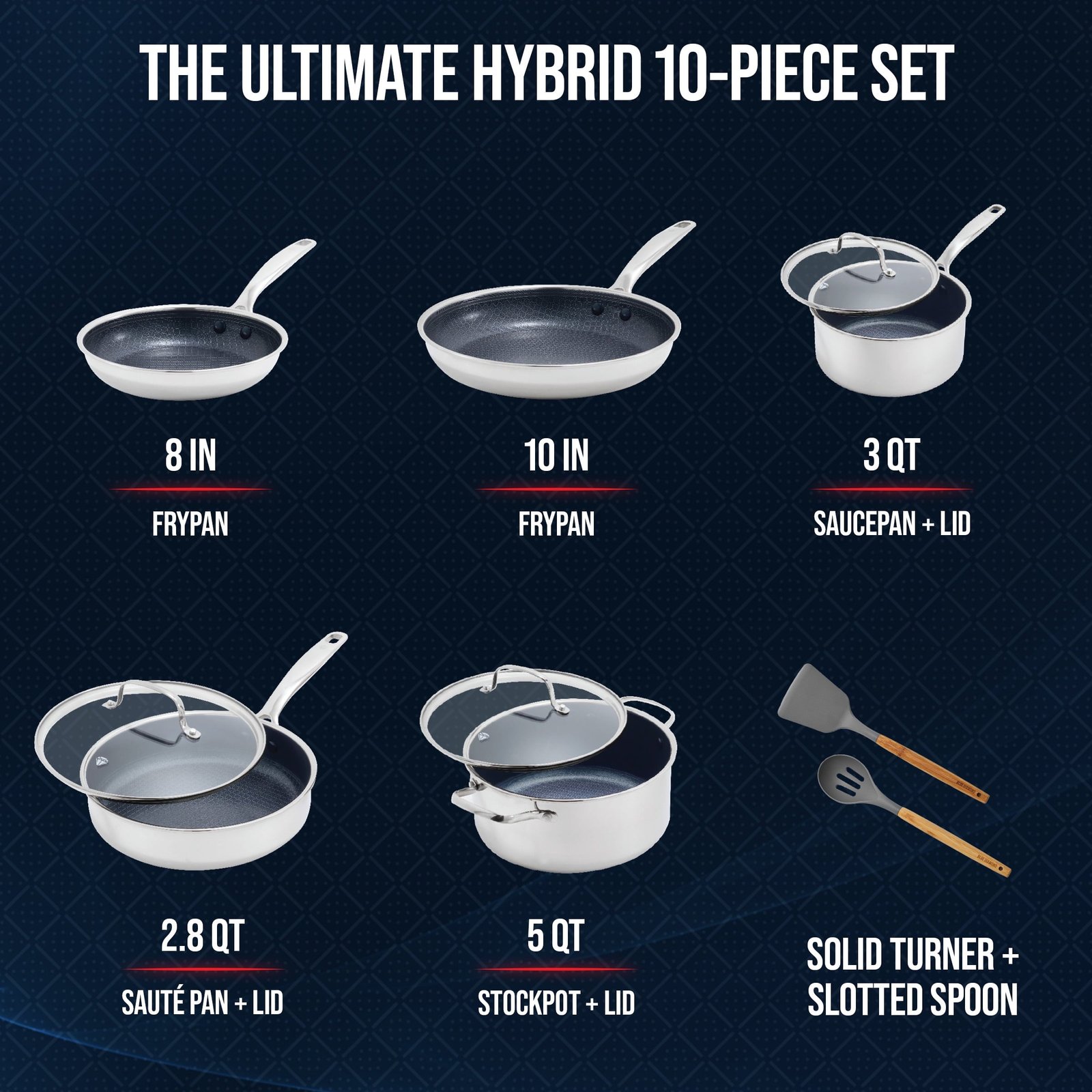 Blue Diamond 10-Piece Diamond-Bond Hybrid Nonstick Ceramic Stainless Steel Cookware Set, Dishwasher Safe