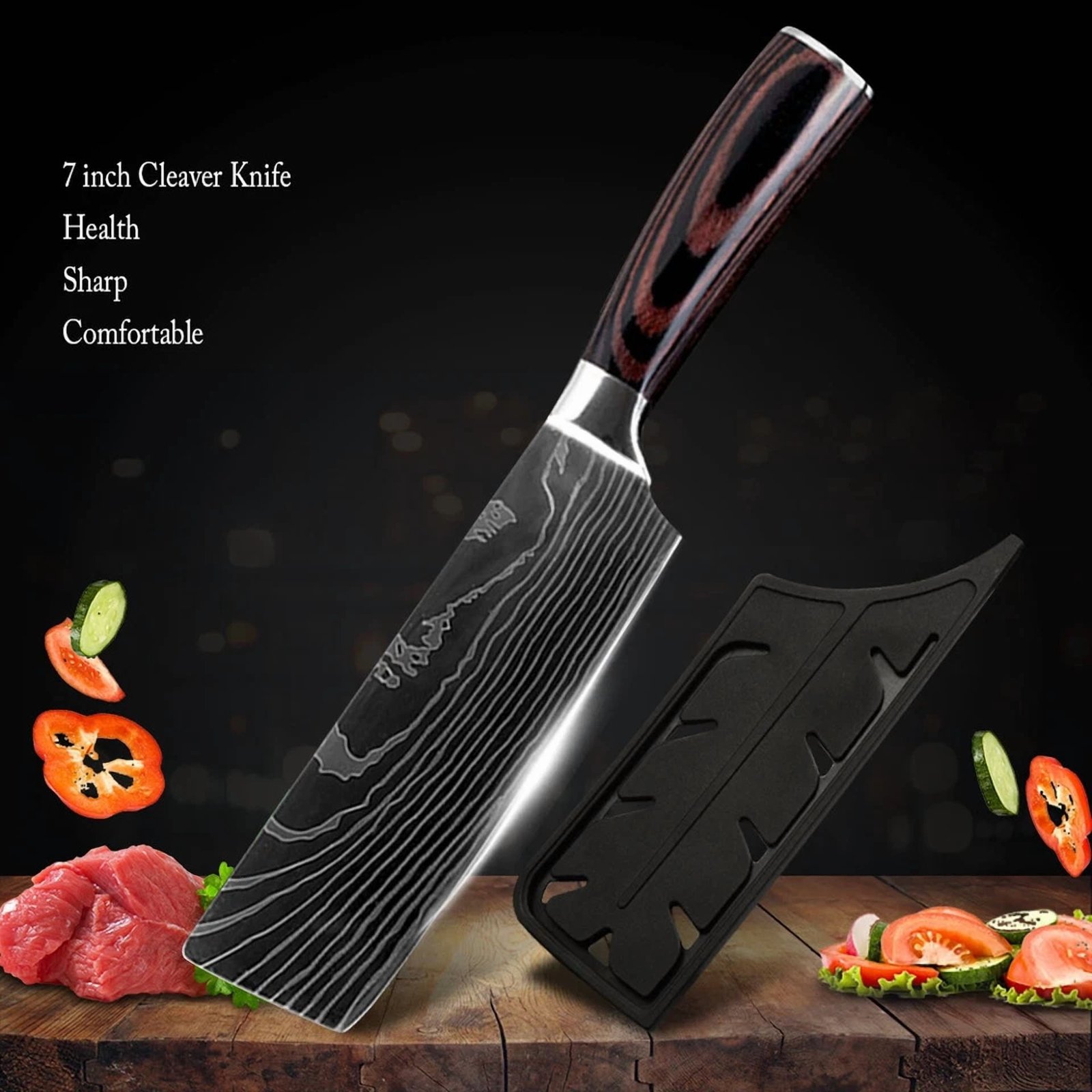 7In Japanese Kitchen Nakiri Knife Stainless Steel Chef Cutlery Slicing Choping