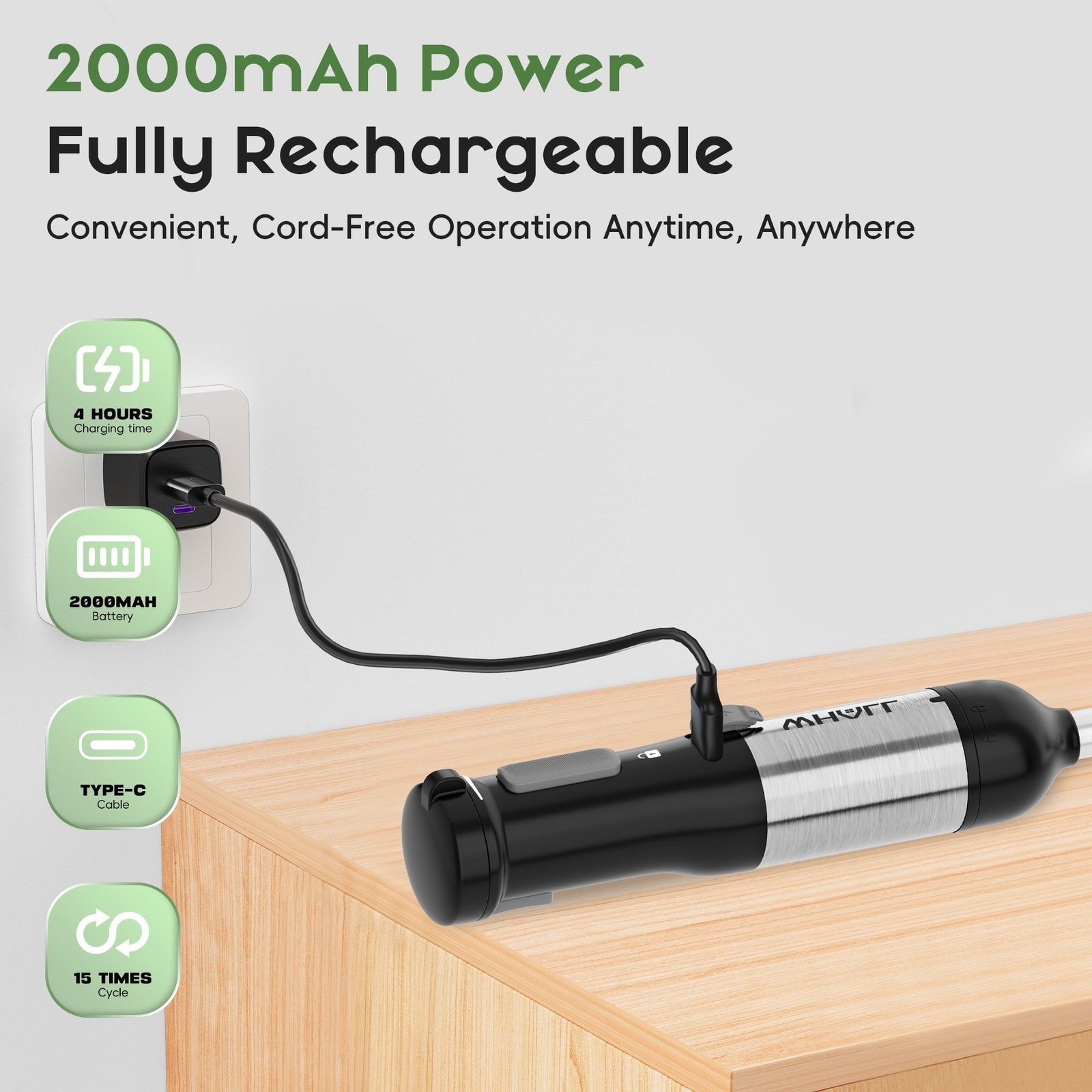 WHALL Cordless Immersion Blender, Rechargeable 5-in-1 Handheld Blender with Whisk, Milk Frother Attachments, Portable Stick mixed,700ml Beaker, 500ml Chopper