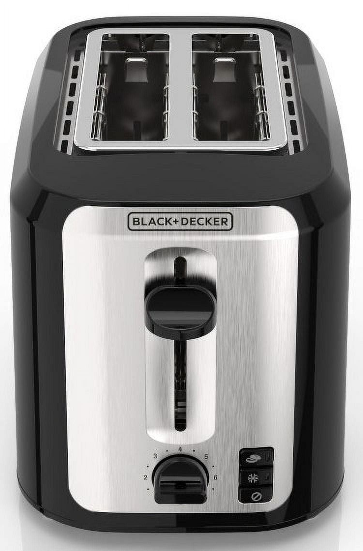BLACK+DECKER 2-Slice Toaster, with Extra-Wide Slots and Bagel Function, Black with Stainless Steel