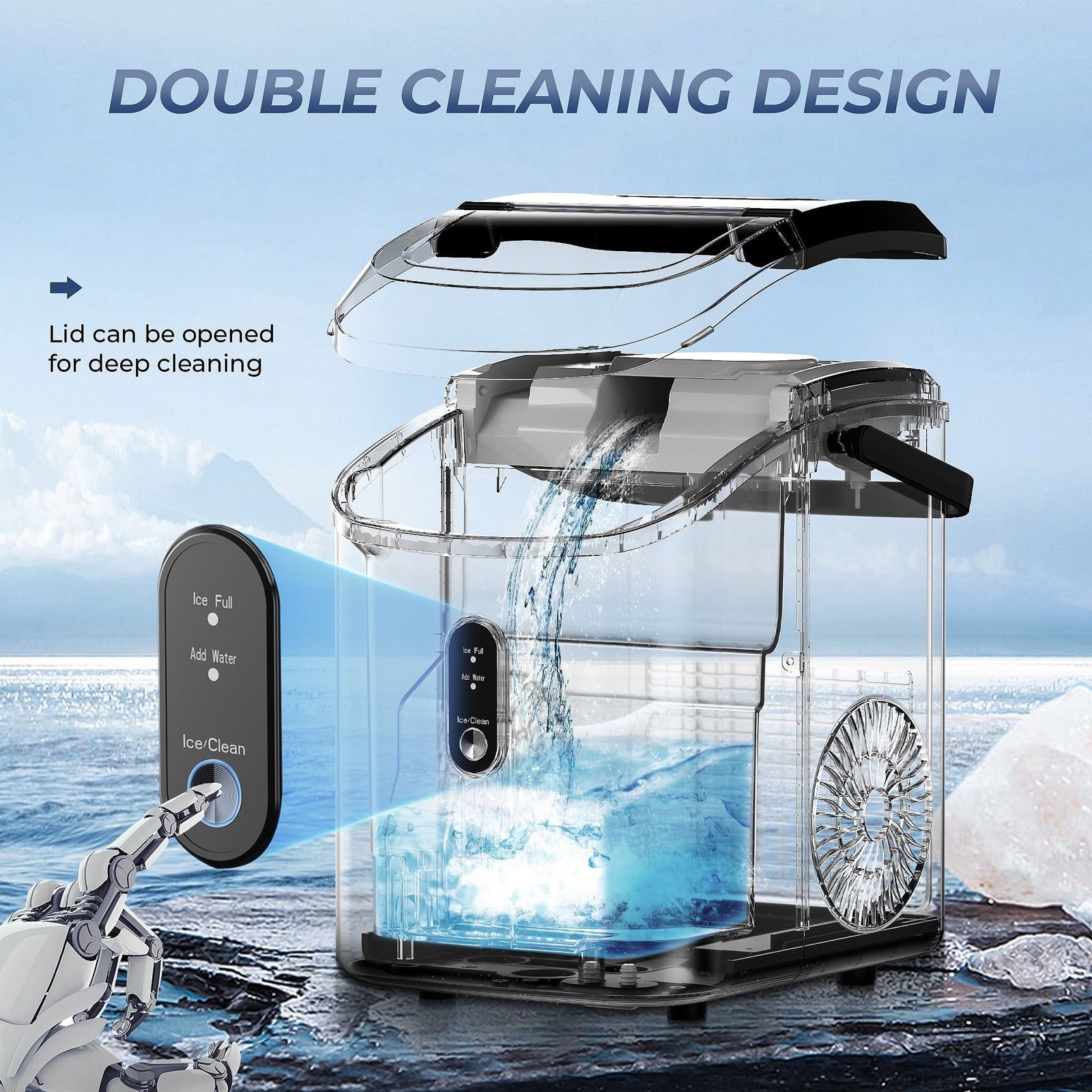 Simzlife 35lbs/24H Nugget Ice Maker Countertop, Portable Ice Maker Machine with Auto-Cleaning, Black