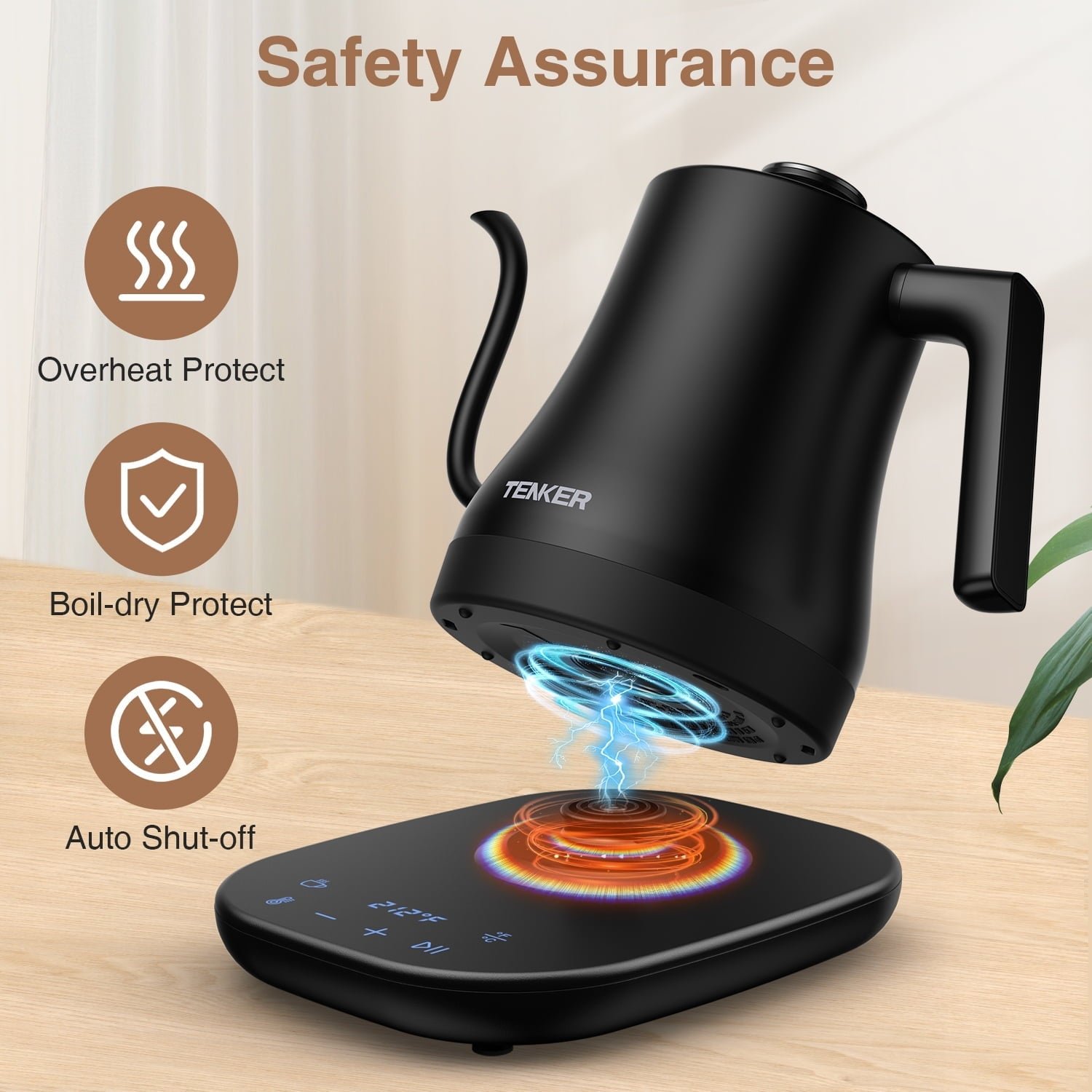 DBPOWER 1200W Electric Gooseneck Kettle, Black with Automatic Shut-off