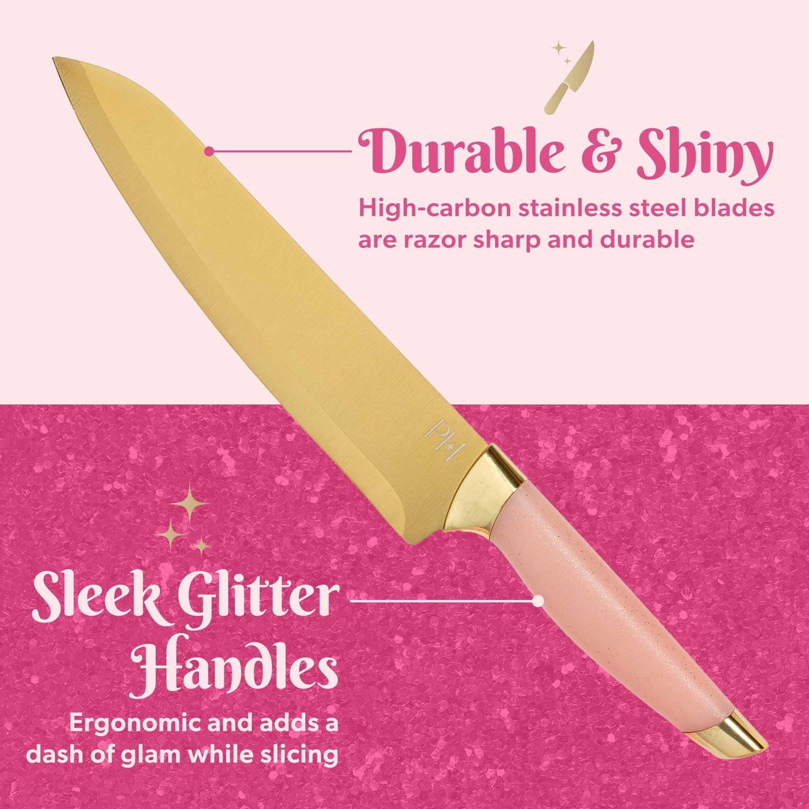 Paris Hilton 10-Piece Heart-Shaped Stainless Steel Knife Block Set, Pink