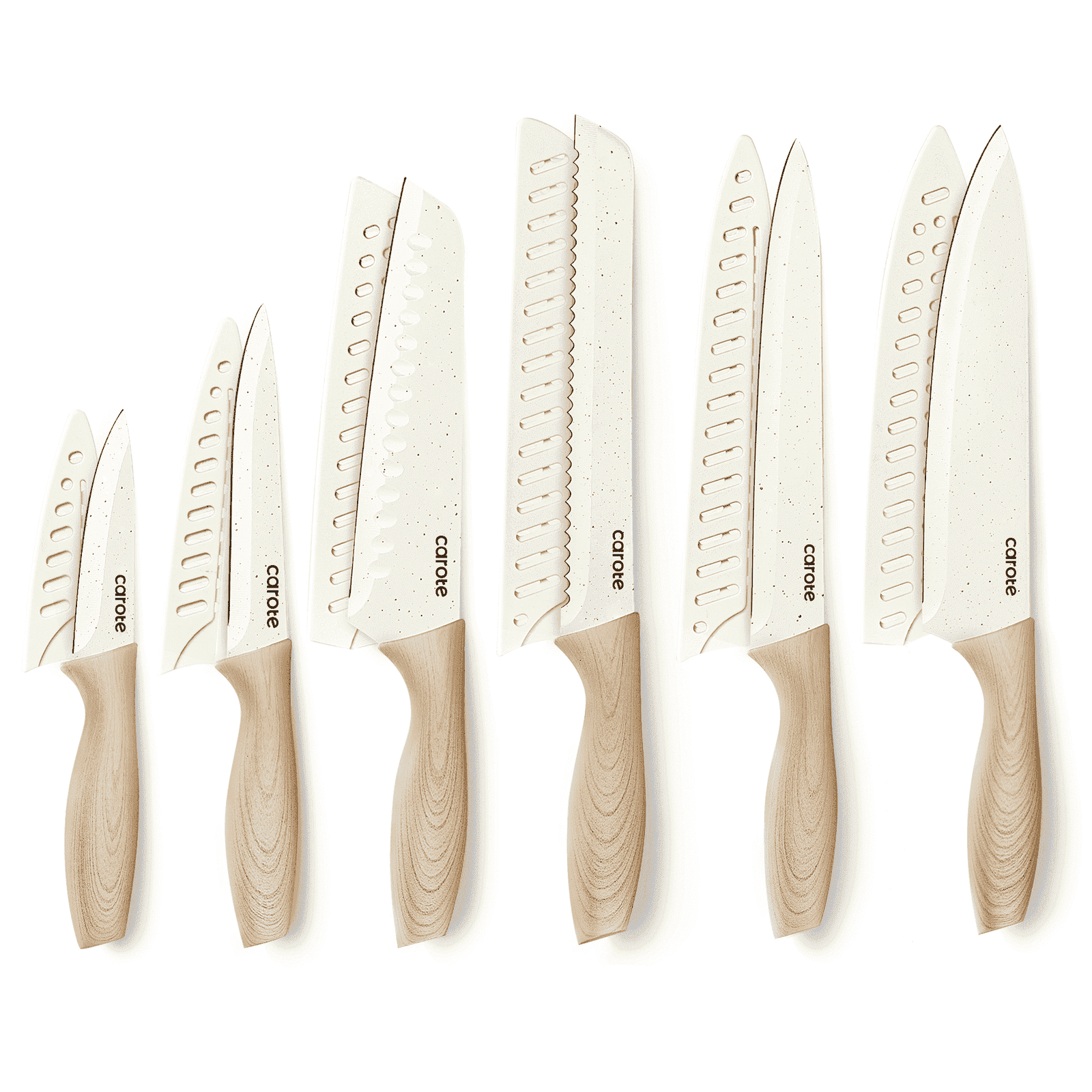 Carote 12Pcs Kitchen Knife Set with Blade Guards, White Granite Ceramic Knife, Stainless Steel
