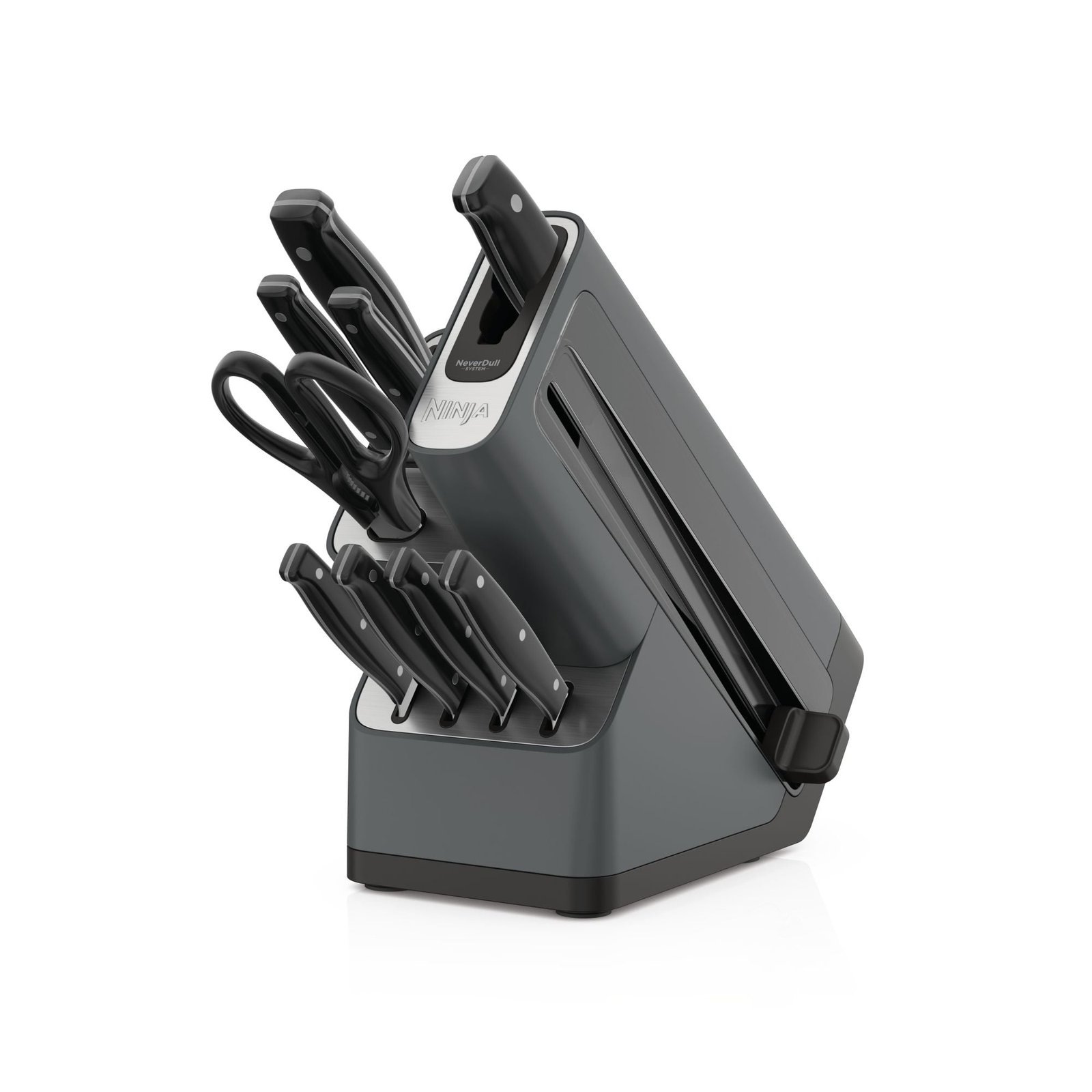 Ninja Foodi NeverDull 10-Piece Essential Knife System with Sharpener, Stainless Steel, K12010 Black/Gray