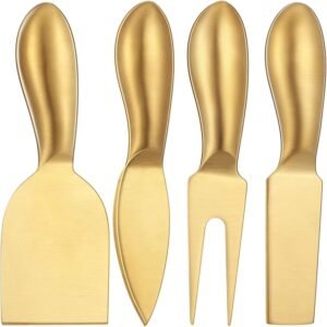 Stainless Steel Cheese Knives set, Cheese Tools with Slicer and Cutters for Kitchen Gold,4 pieces