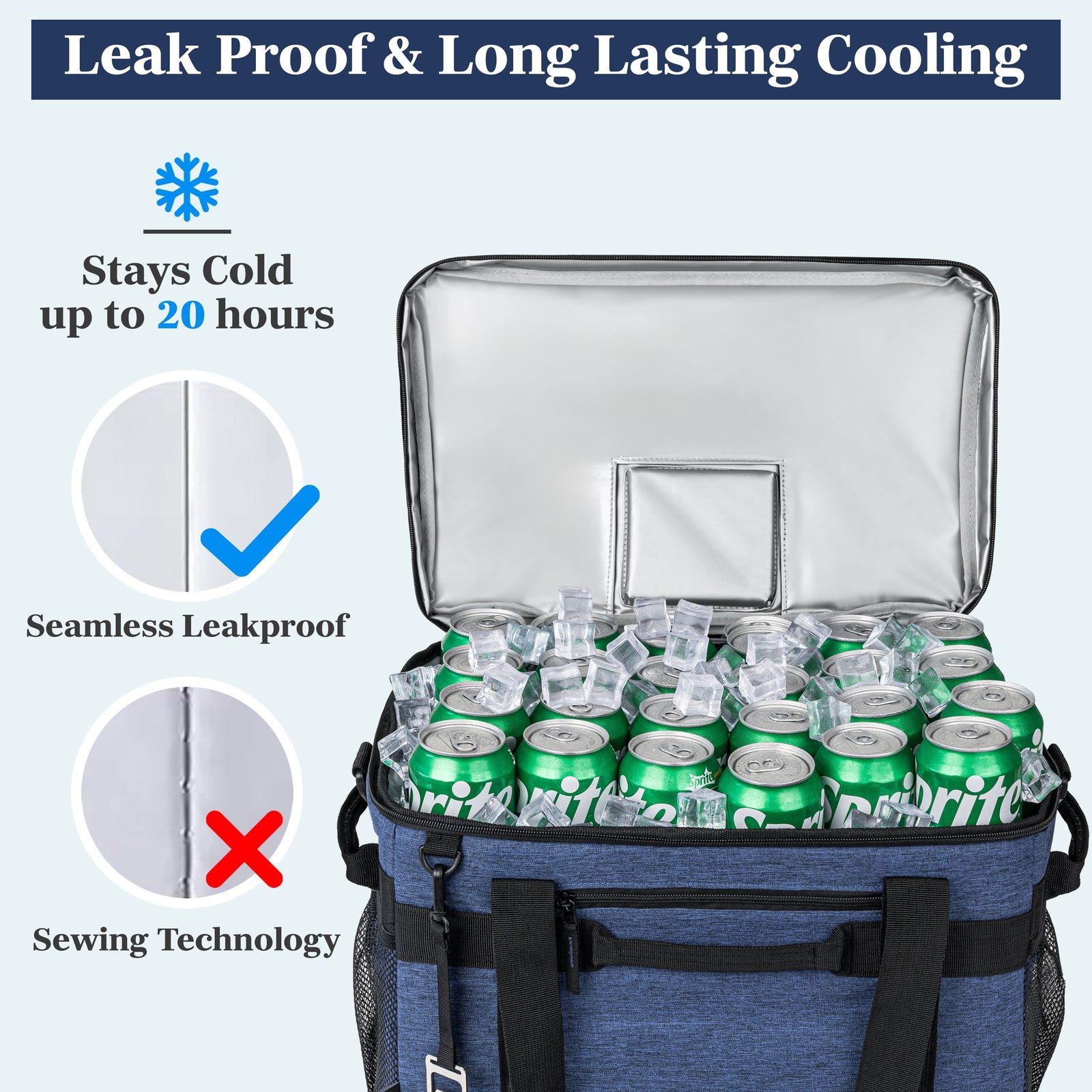 OPUX Cooler Bag, 60 Cans Insulated Soft Collapsible Portable Cooler, Soft Sided Leakproof Cooler for Beach Camping with Shoulder Strap, Ice Chest for Travel Road Trip Picnic, Navy Blue