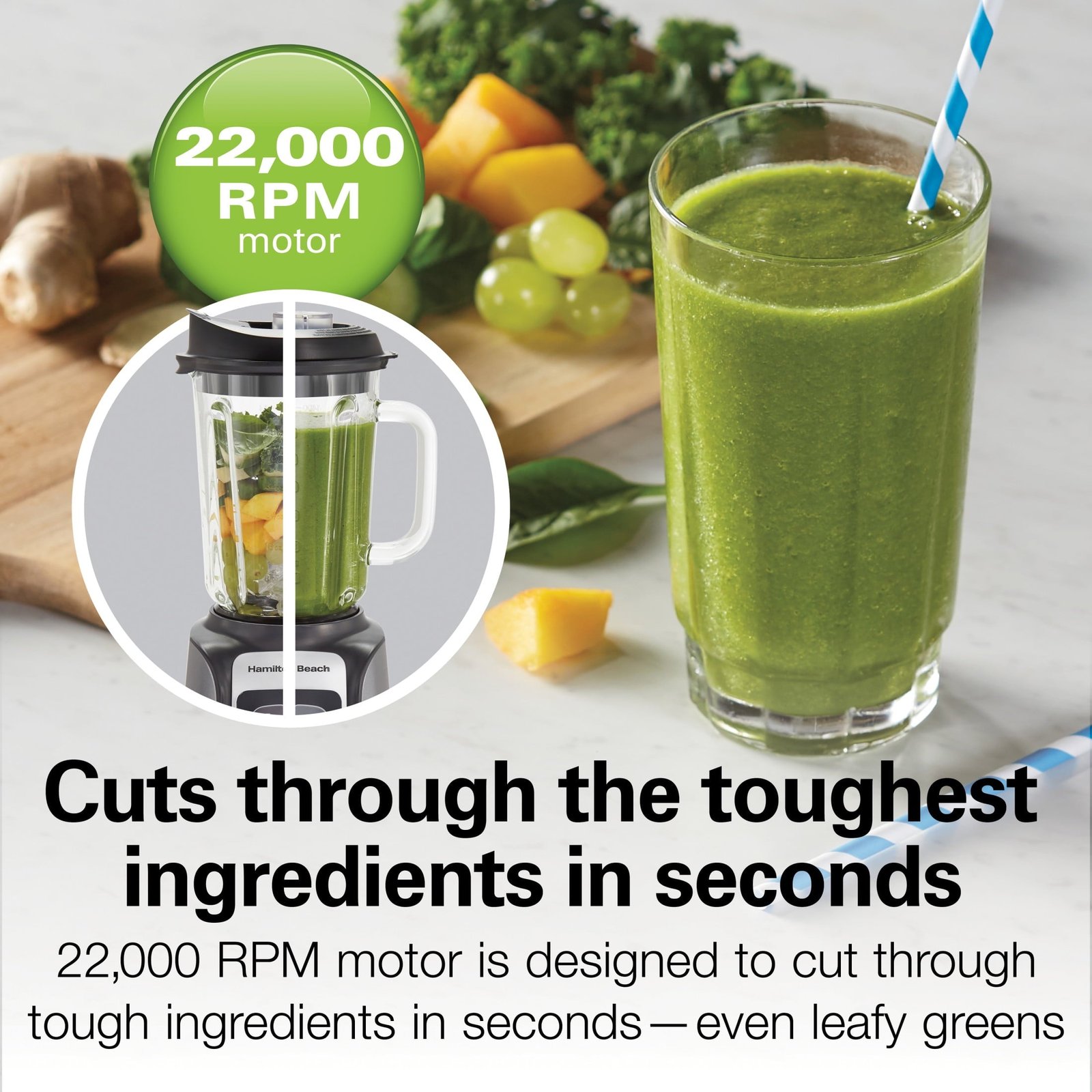 Hamilton Beach PowerMax Professional Smoothie Blender for Kitchen, 48 oz Jar for Smoothies and Shakes, Gray