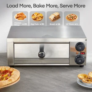 Pizza Oven Countertop, 1500W, 662°F Max Temp with Alert Timer, 12 Inch Multipurpose Pizza Maker for Restaurant, Home, Party
