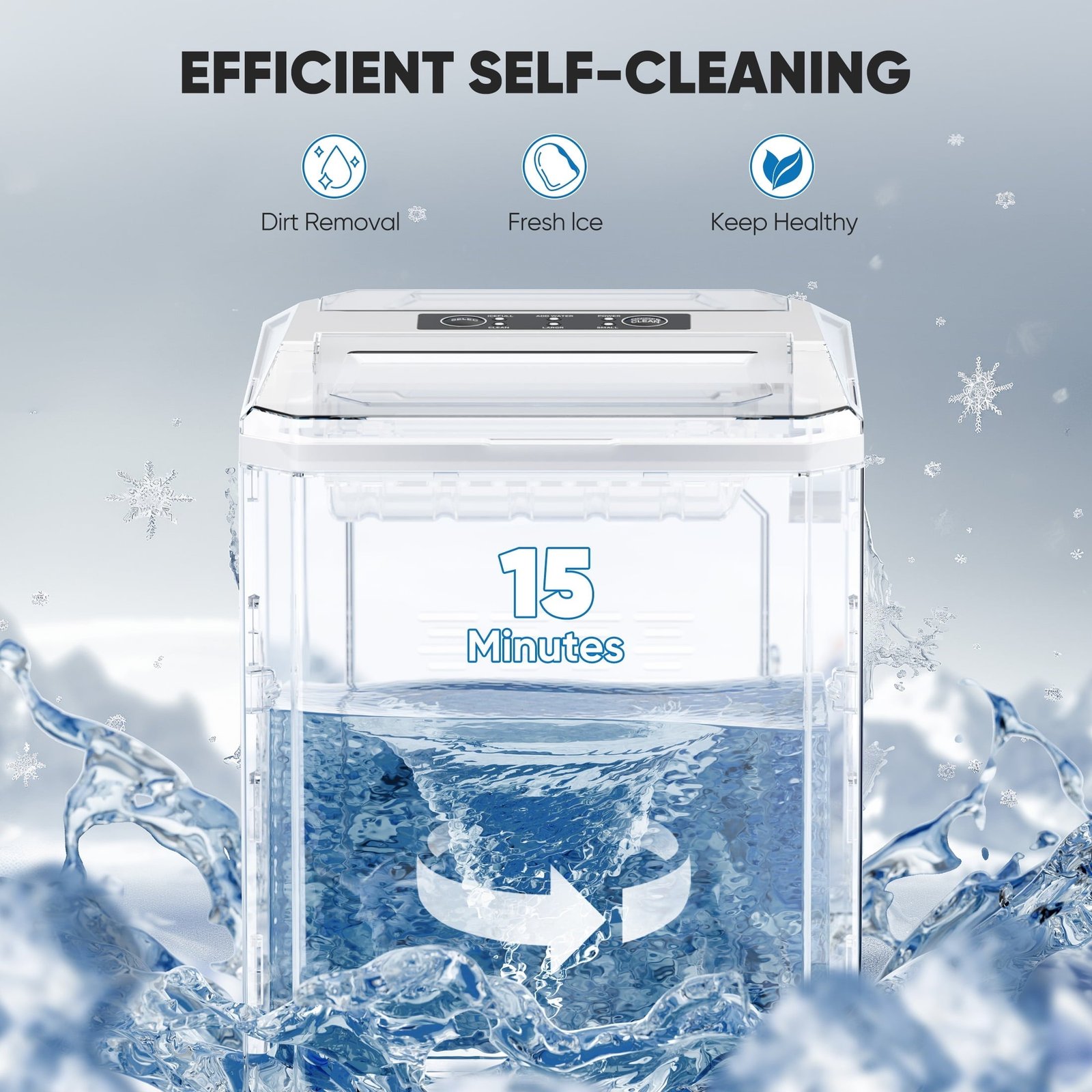 edx Countertop Ice Maker,9 Cubes in 6 Minutes, Self-Cleaning, with Ice Basket & Scoop, 26Lbs/24H,White