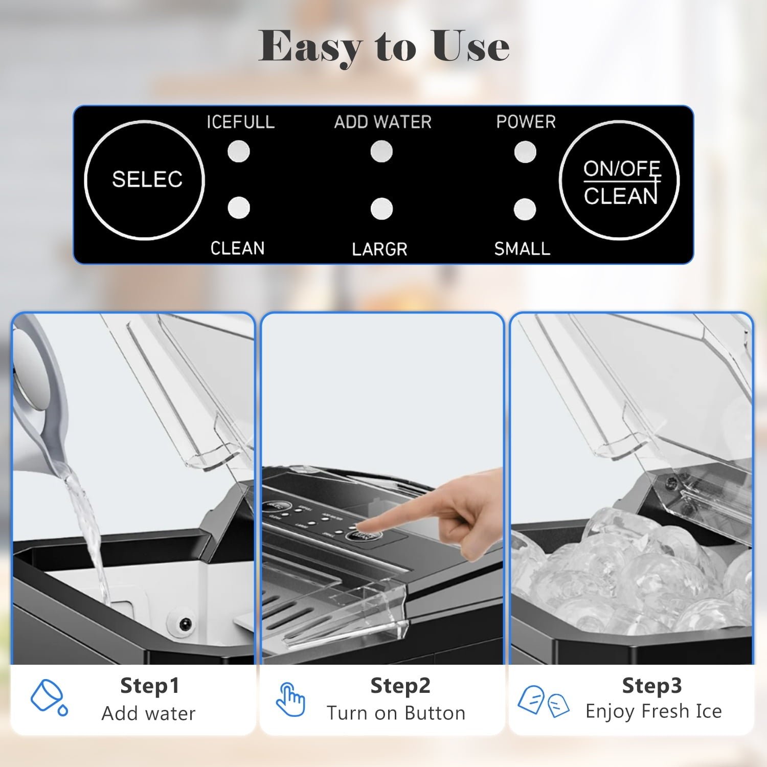 Smiaoer Portable Countertop Ice Maker with Self-Cleaning, 9 Cubes in 6 Mins, 26 lbs/24 Hrs,For Home Camping,Black