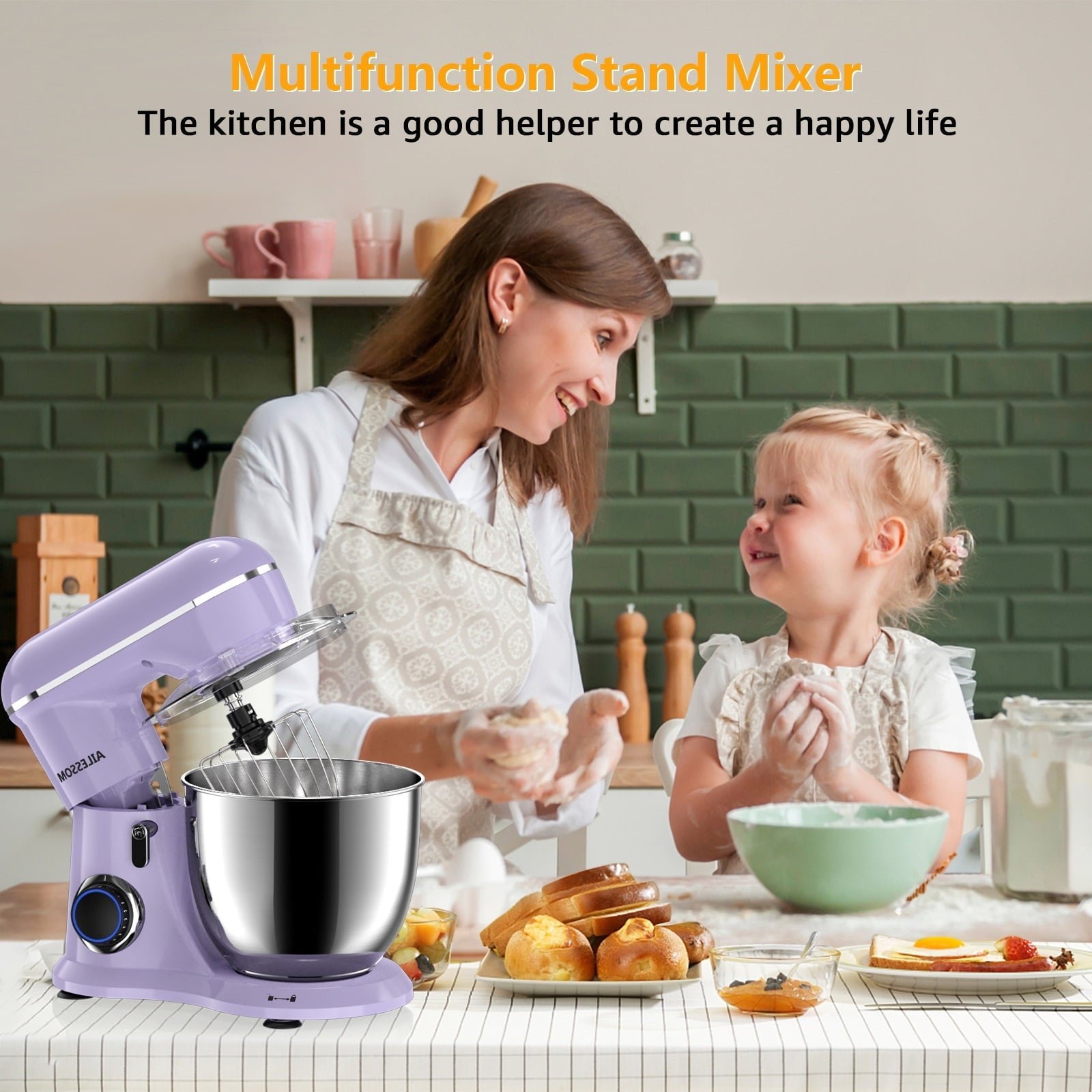 Ailessom New Stand Mixer,6.5-QT 10-Speed Tilt-Head Kitchen Electric Mixer with Bowl, Dough Hook, Beater, Whisk for Most Home Cooks, (Vine Purple)