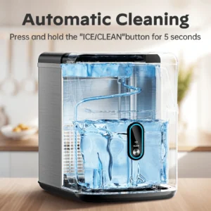 Philergo Nugget Ice Maker Countertops, 35.9lbs/24hr, Portable Pebble Ice Maker Machine with Self-Cleaning, Crushed Sonic ice maker with Soft Chewable Ice for Home, Kitchen, RV, Stainless Steel