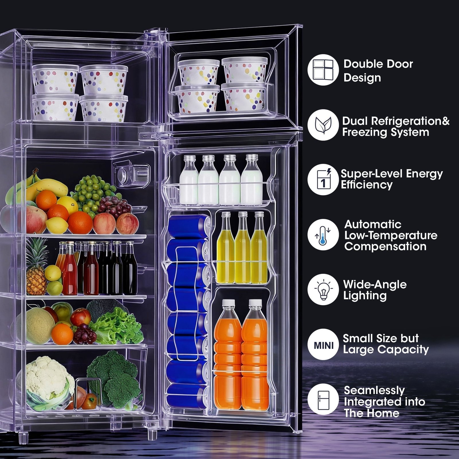 Manastin 4.5 Cu.ft Mini Refrigerator with Freezer,Small Refrigerator for Office,Kitchen,Dorm and Bedroom ,2 Doors Mini Fridge with Adjustable Shelves(Sliver)