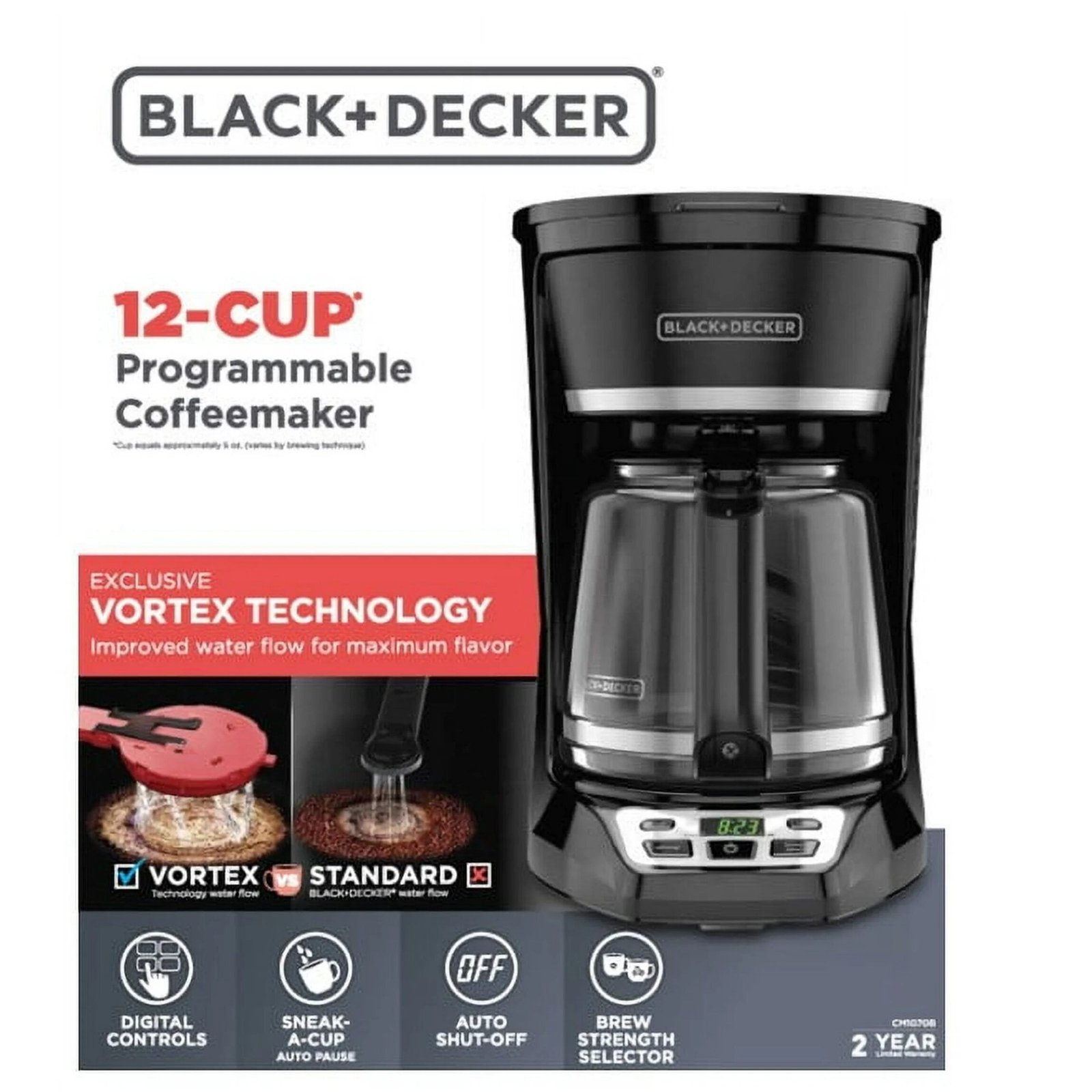 BLACK+DECKER 12-Cup Programmable Drip Coffee Maker with Custom Brew Strength, Black