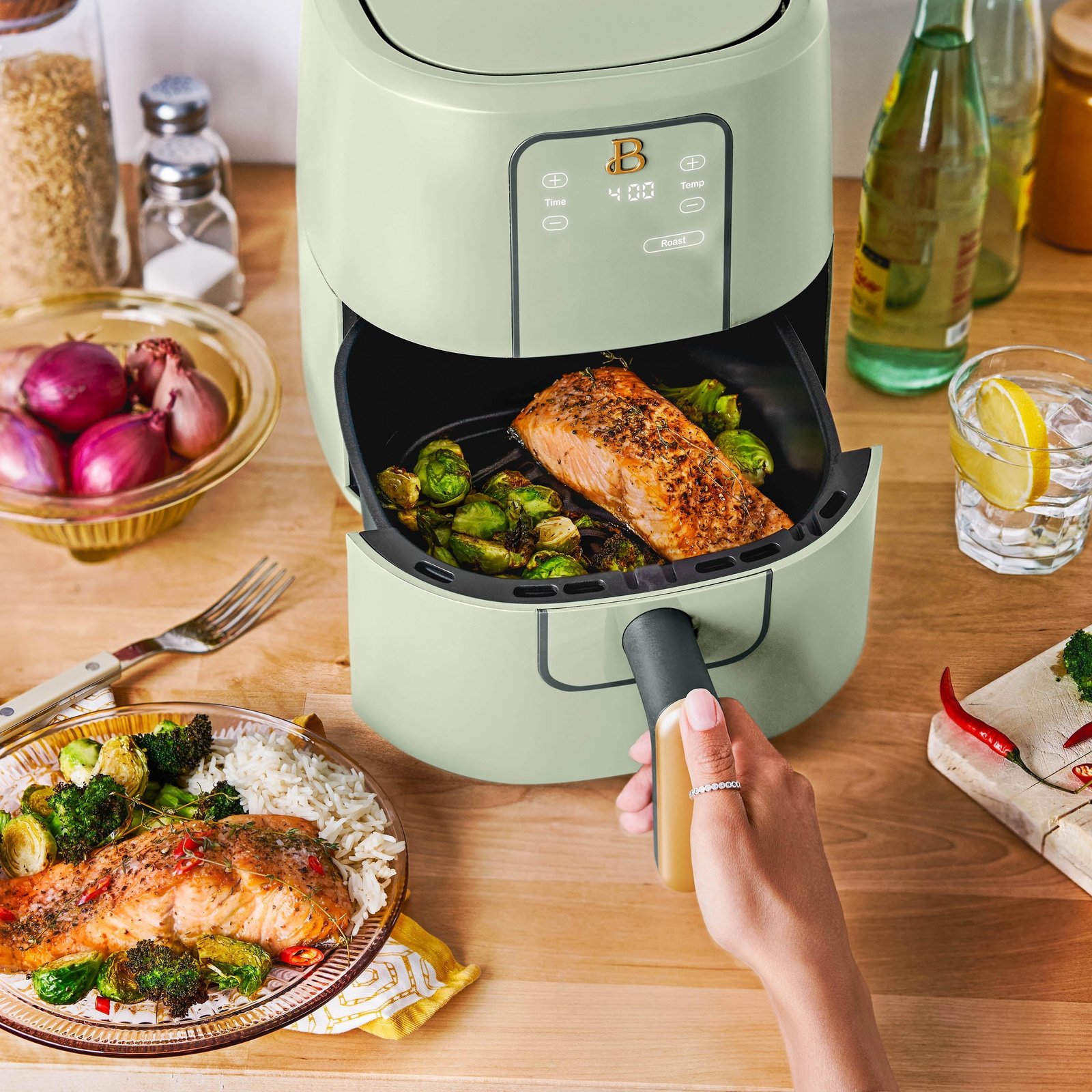 Beautiful 3 Qt Air Fryer with TurboCrisp Technology, Sage Green by Drew Barrymore