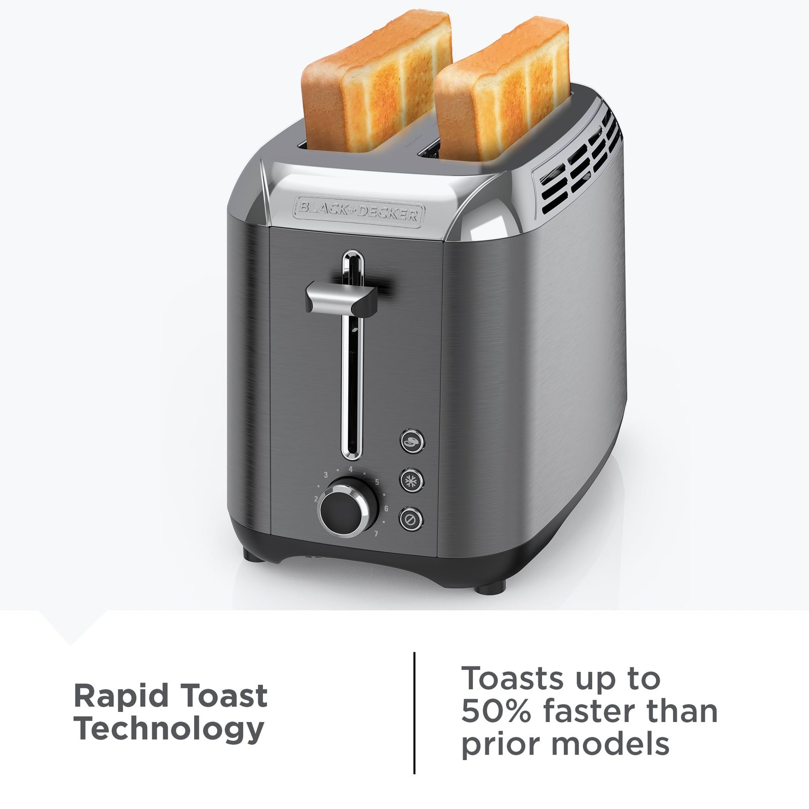BLACK+DECKER 2-Slice Rapid Toaster, Black Stainless Steel with Removable Tray