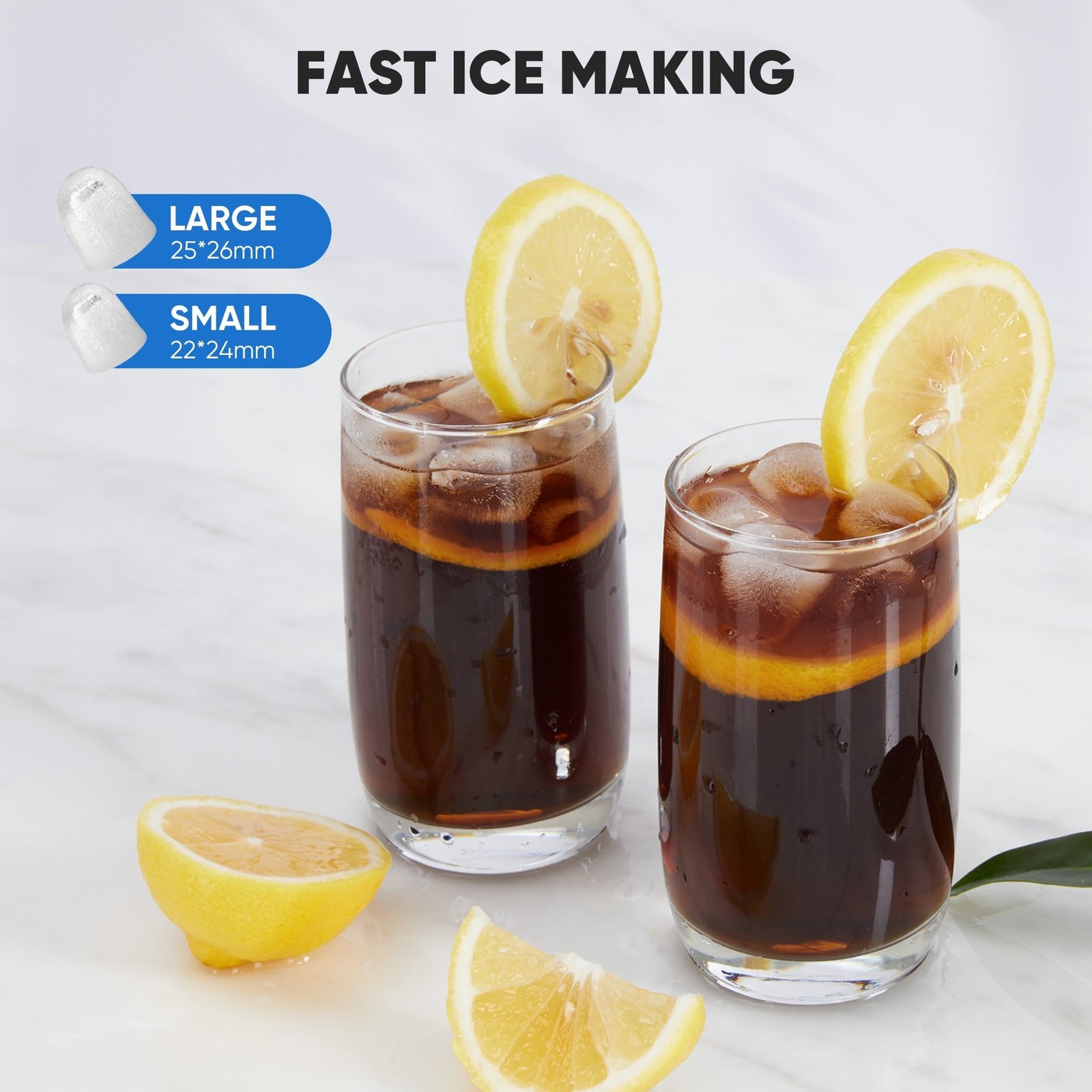 edx Countertop Ice Maker,9 Cubes in 6 Minutes, Self-Cleaning, with Ice Basket & Scoop, 26Lbs/24H,White