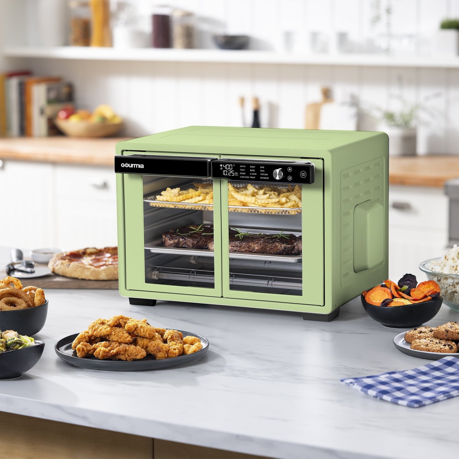 Gourmia 9-Slice Digital Toaster Oven Air Fryer with Convection Mode and 12 Cooking Functions, Green
