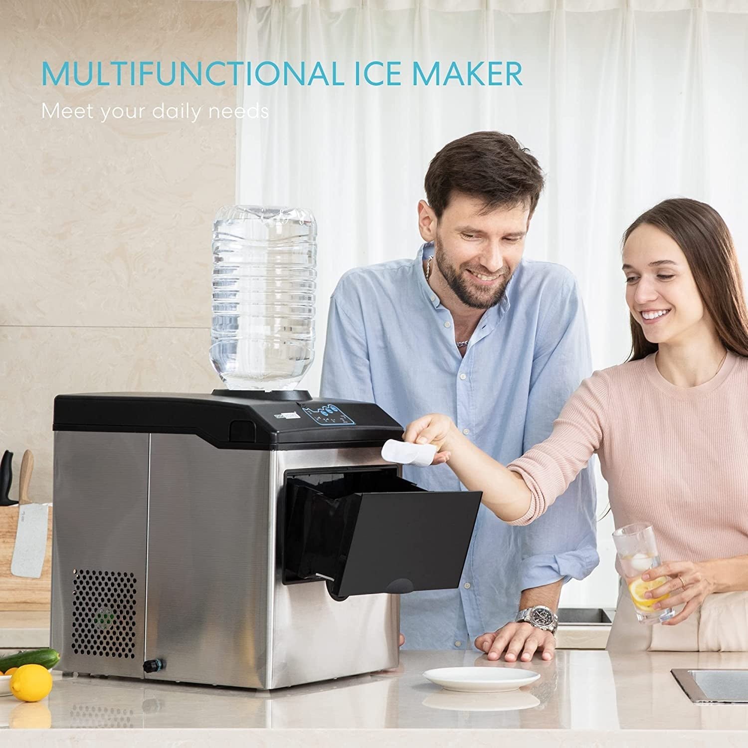 VIVOHOME Electric 2 in 1 Countertop Ice Maker, Ice and Water Dispenser Machine 48lbs/Day