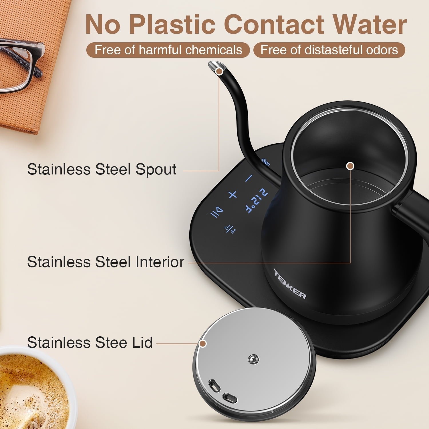 DBPOWER 1200W Electric Gooseneck Kettle, Black with Automatic Shut-off