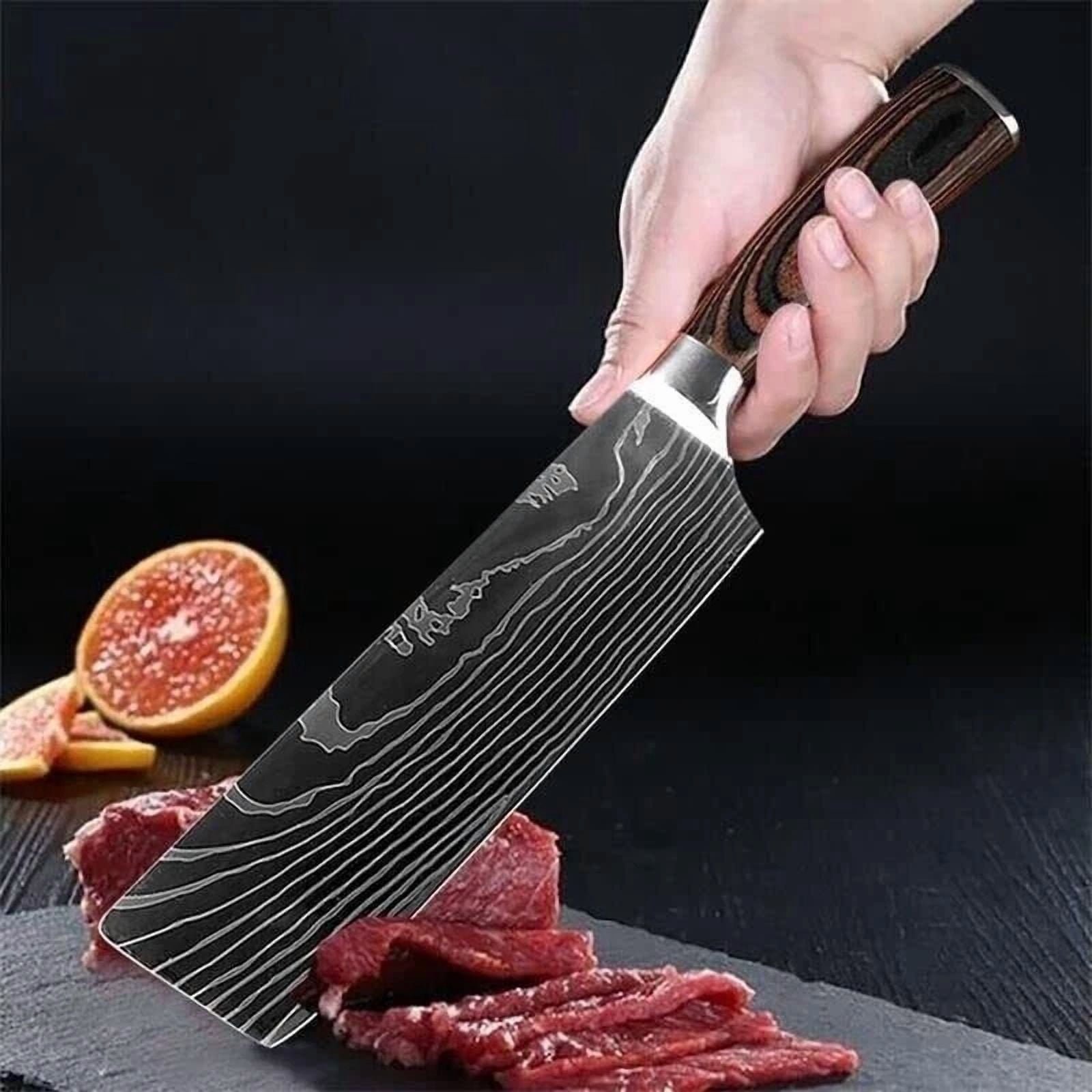 7" Nakiri Knife Kitchen Chef'S Knife Damascus Laser Stainless Steel Meat Slicing